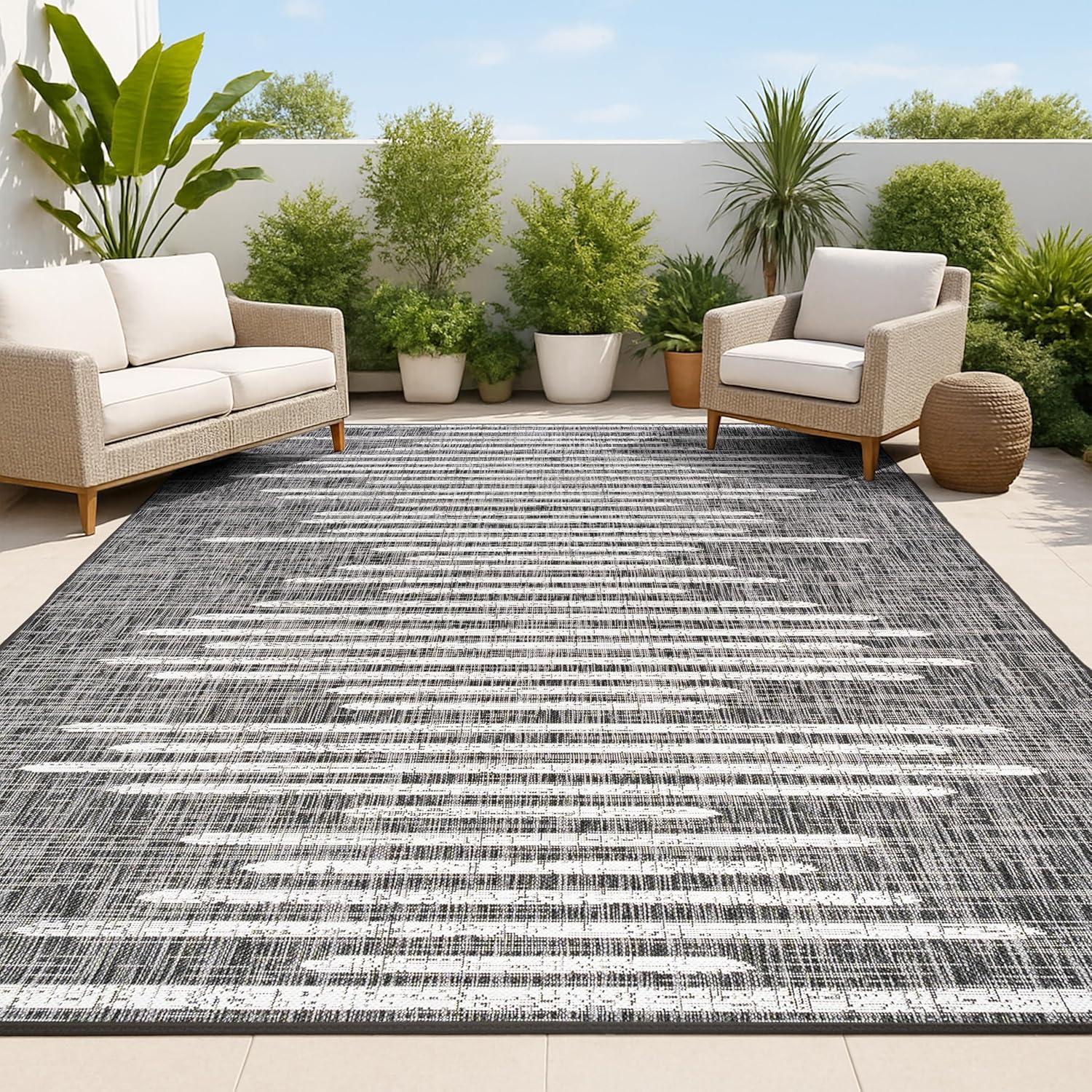 image:imageJONATHAN Y Stripe Geometric Indoor Outdoor Runner Rug 2X10 BeigeBrown Zolak Berber for Backyard Patio Porch EasyCleaning High Traffic PetFriendly NonShedding SMB124A210BlackIvory