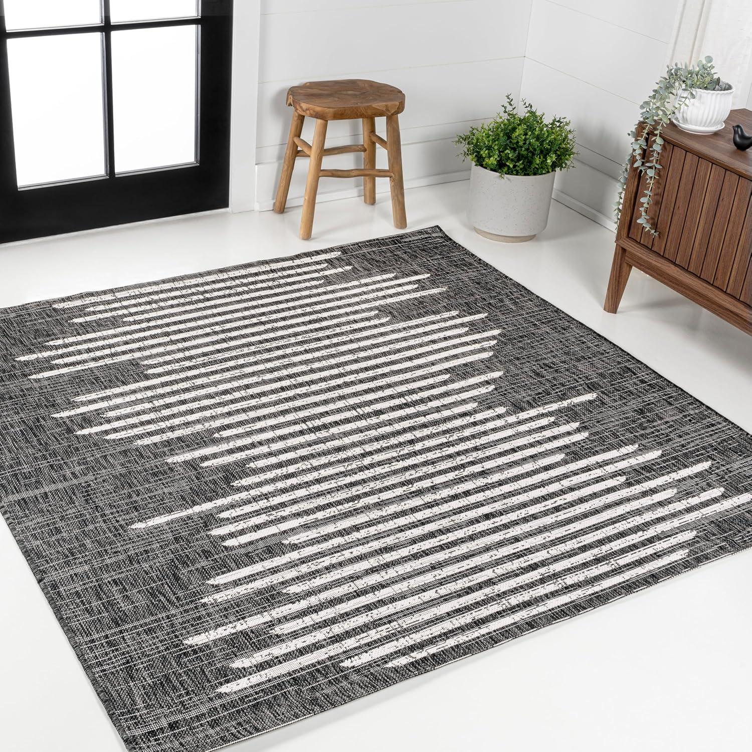 image:imageJONATHAN Y Stripe Geometric Indoor Outdoor Runner Rug 2X10 BeigeBrown Zolak Berber for Backyard Patio Porch EasyCleaning High Traffic PetFriendly NonShedding SMB124A210BlackIvory