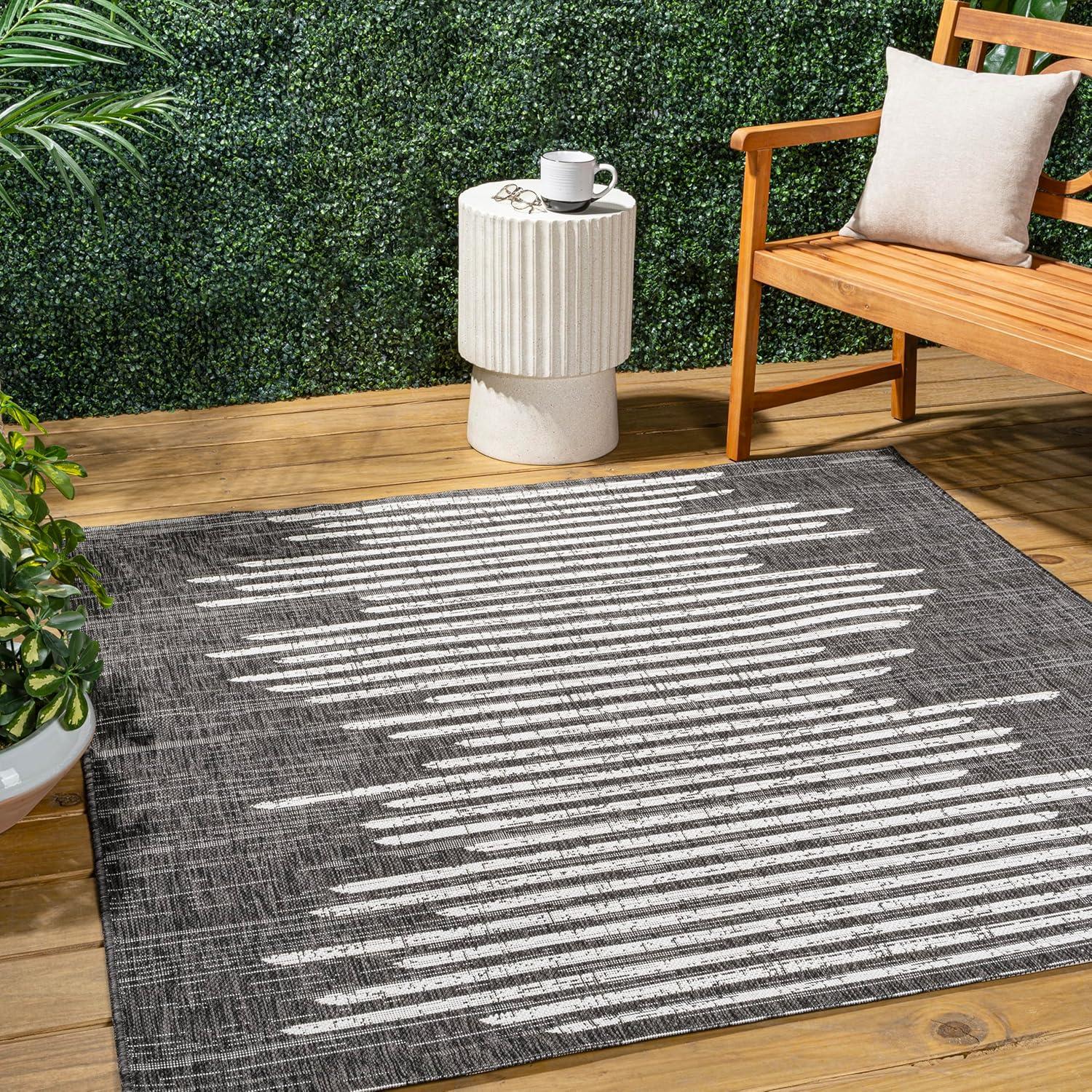 image:imageJONATHAN Y Stripe Geometric Indoor Outdoor Runner Rug 2X10 BeigeBrown Zolak Berber for Backyard Patio Porch EasyCleaning High Traffic PetFriendly NonShedding SMB124A210BlackIvory