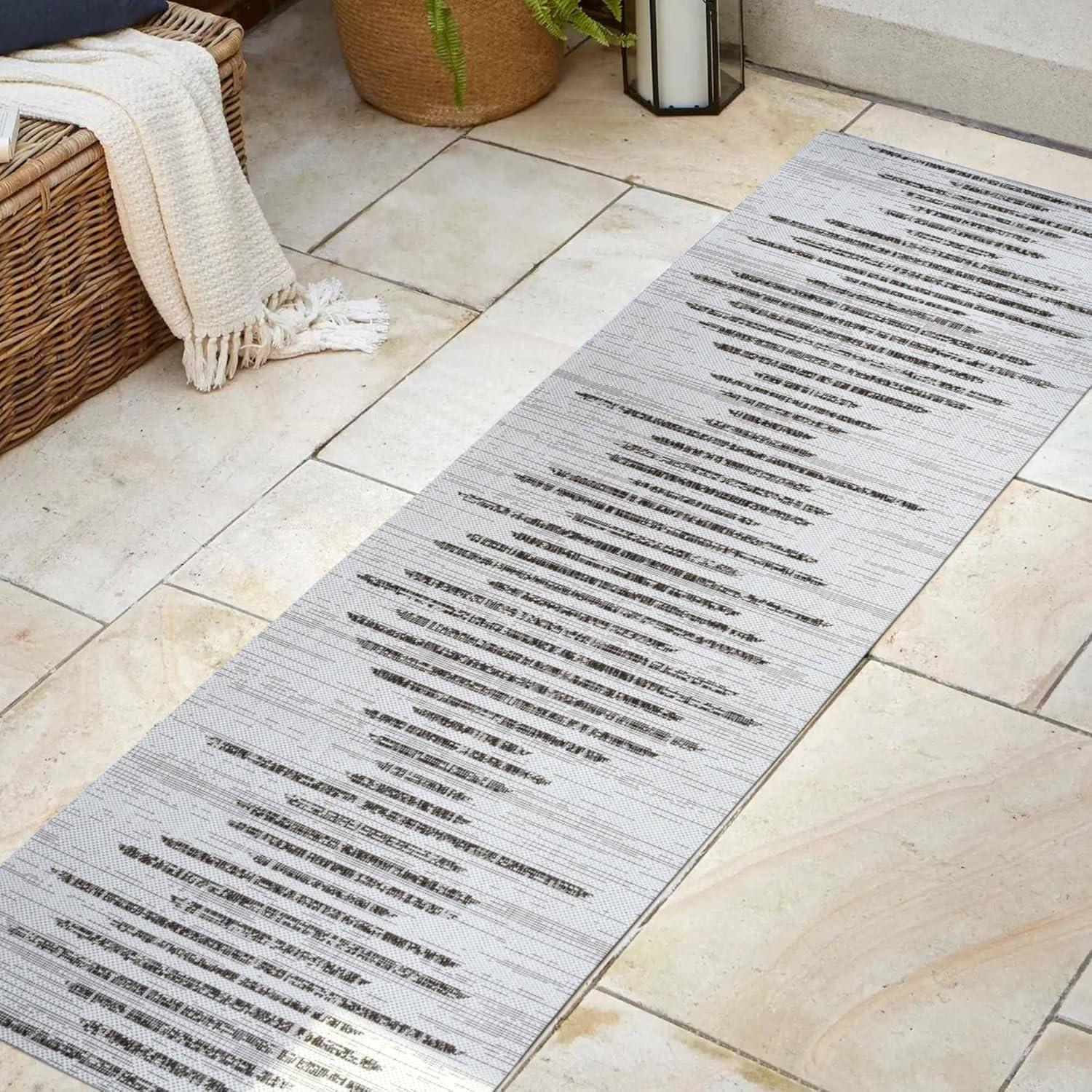 image:imageJONATHAN Y Stripe Geometric Indoor Outdoor Runner Rug 2X10 BeigeBrown Zolak Berber for Backyard Patio Porch EasyCleaning High Traffic PetFriendly NonShedding SMB124A210IvoryBlack