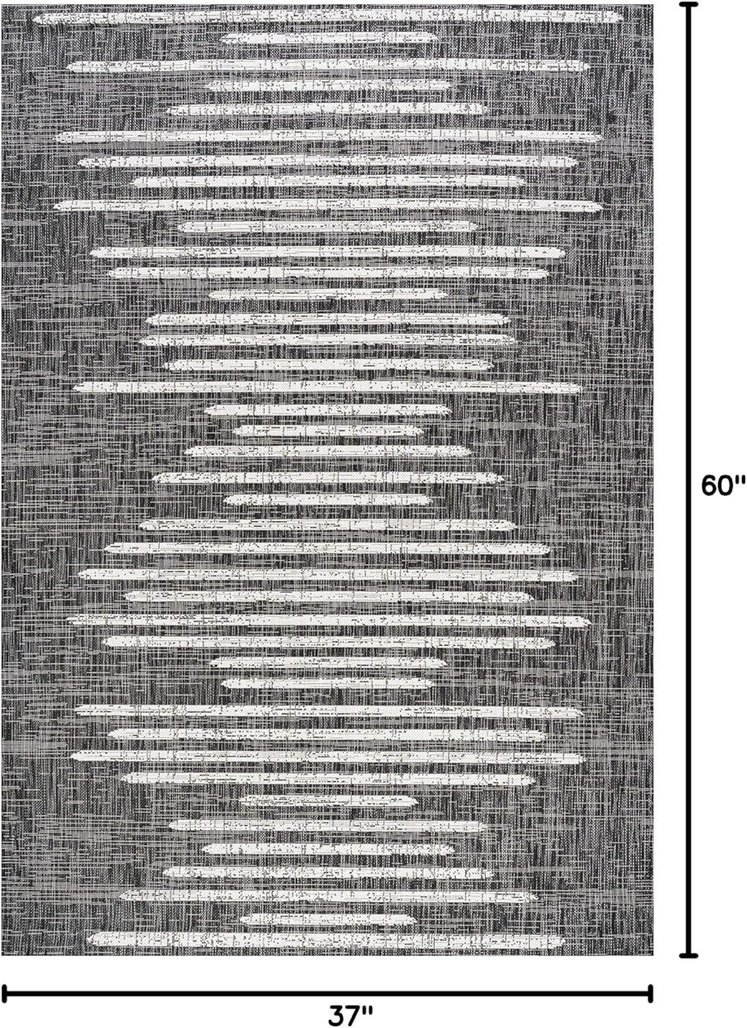 image:imageJONATHAN Y Stripe Geometric Indoor Outdoor Runner Rug 2X10 BeigeBrown Zolak Berber for Backyard Patio Porch EasyCleaning High Traffic PetFriendly NonShedding SMB124A210BlackIvory