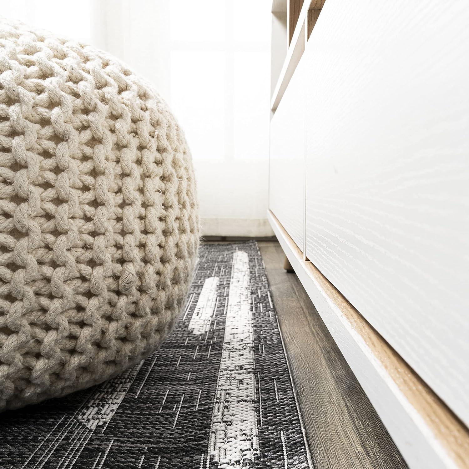 image:imageJONATHAN Y Stripe Geometric Indoor Outdoor Runner Rug 2X10 BeigeBrown Zolak Berber for Backyard Patio Porch EasyCleaning High Traffic PetFriendly NonShedding SMB124A210BlackIvory