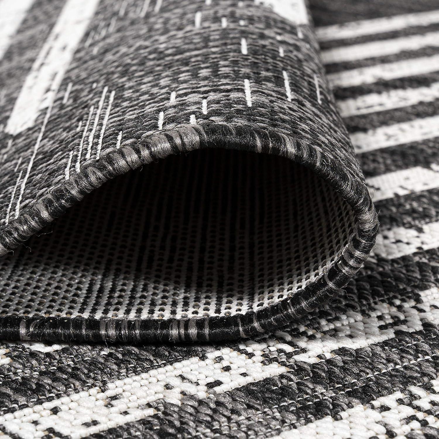 image:imageJONATHAN Y Stripe Geometric Indoor Outdoor Runner Rug 2X10 BeigeBrown Zolak Berber for Backyard Patio Porch EasyCleaning High Traffic PetFriendly NonShedding SMB124A210BlackIvory