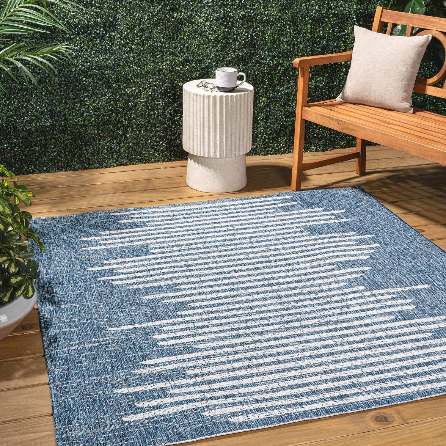 image:imageJONATHAN Y Stripe Geometric Indoor Outdoor Runner Rug 2X10 BeigeBrown Zolak Berber for Backyard Patio Porch EasyCleaning High Traffic PetFriendly NonShedding SMB124A210BlueIvory
