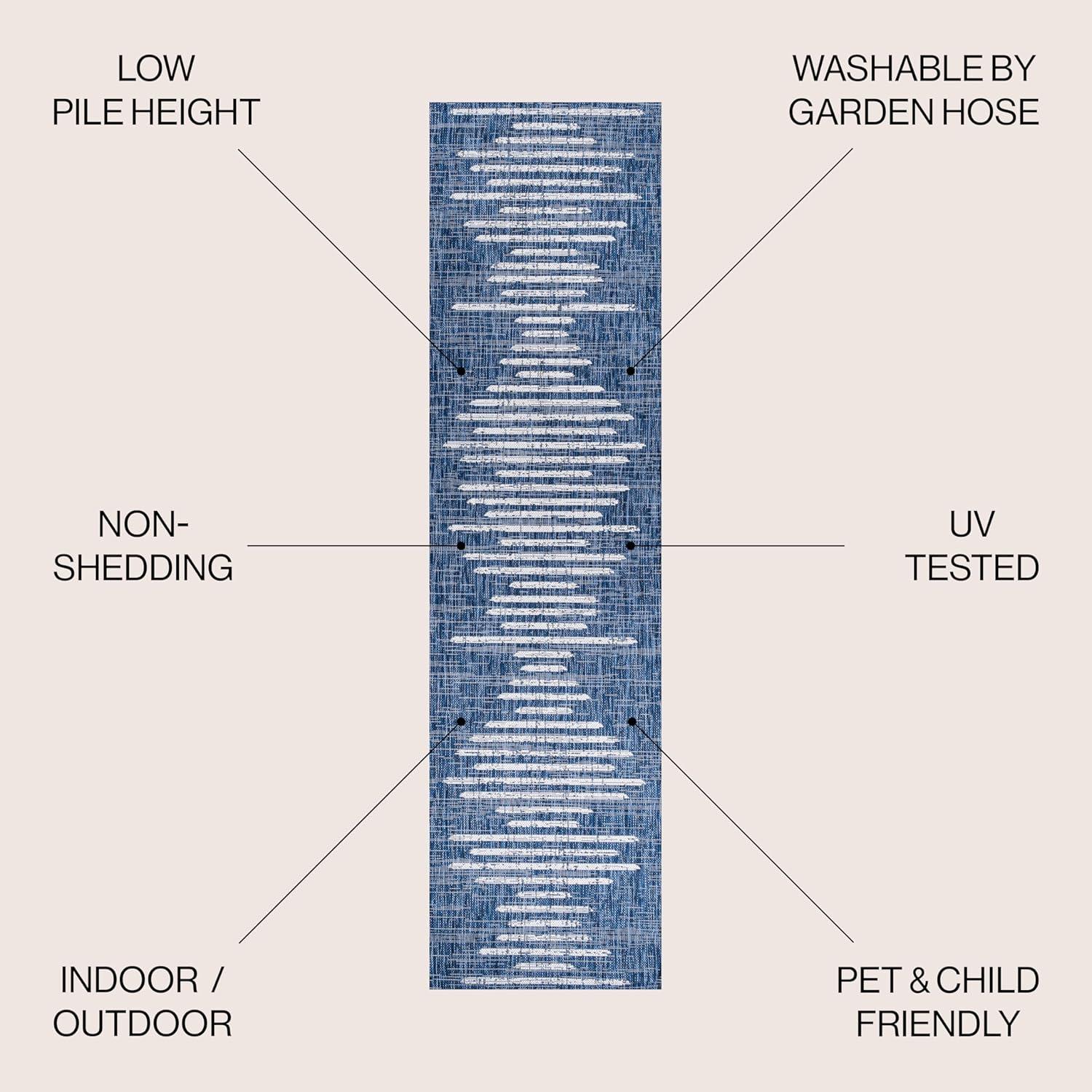 image:imageJONATHAN Y Stripe Geometric Indoor Outdoor Runner Rug 2X10 BeigeBrown Zolak Berber for Backyard Patio Porch EasyCleaning High Traffic PetFriendly NonShedding SMB124A210BlueIvory