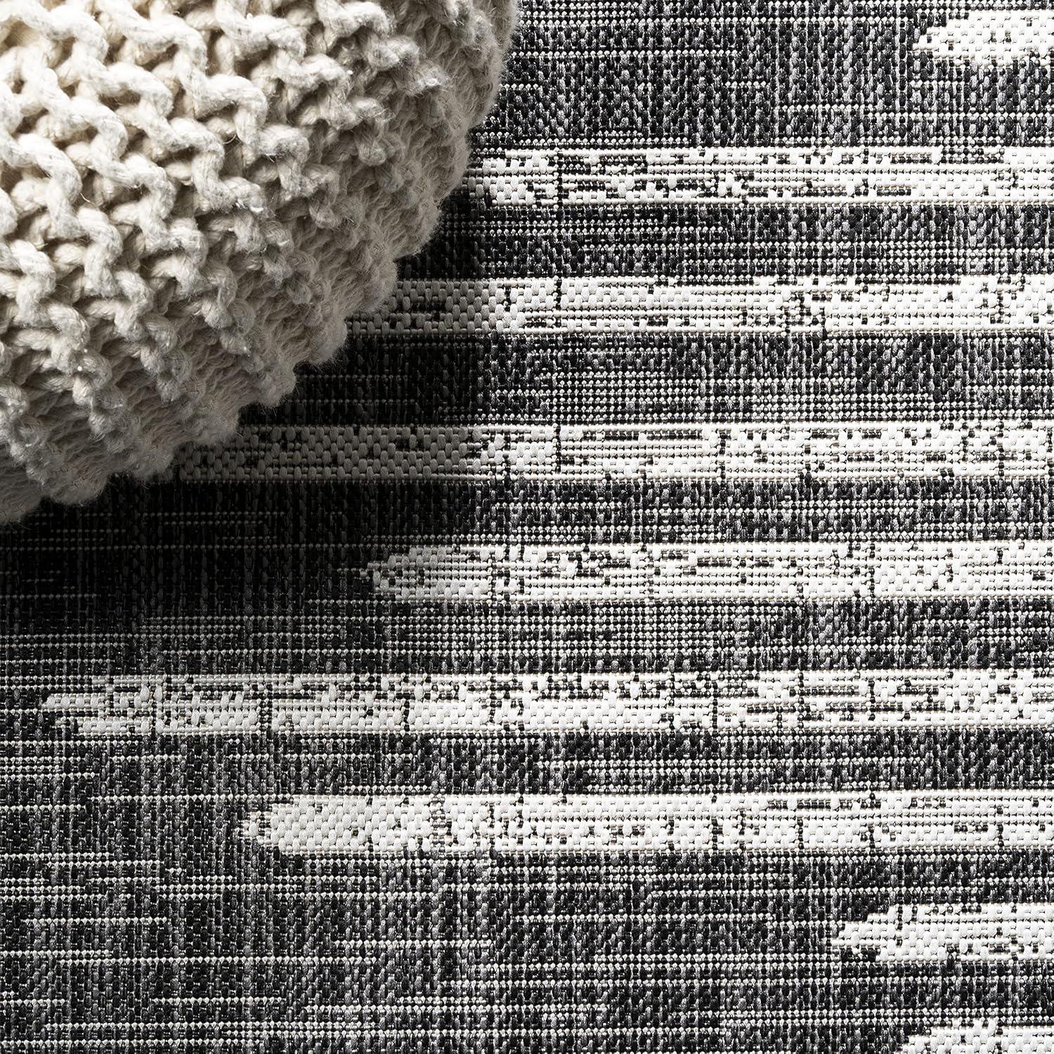 image:imageJONATHAN Y Stripe Geometric Indoor Outdoor Runner Rug 2X10 BeigeBrown Zolak Berber for Backyard Patio Porch EasyCleaning High Traffic PetFriendly NonShedding SMB124A210BlackIvory