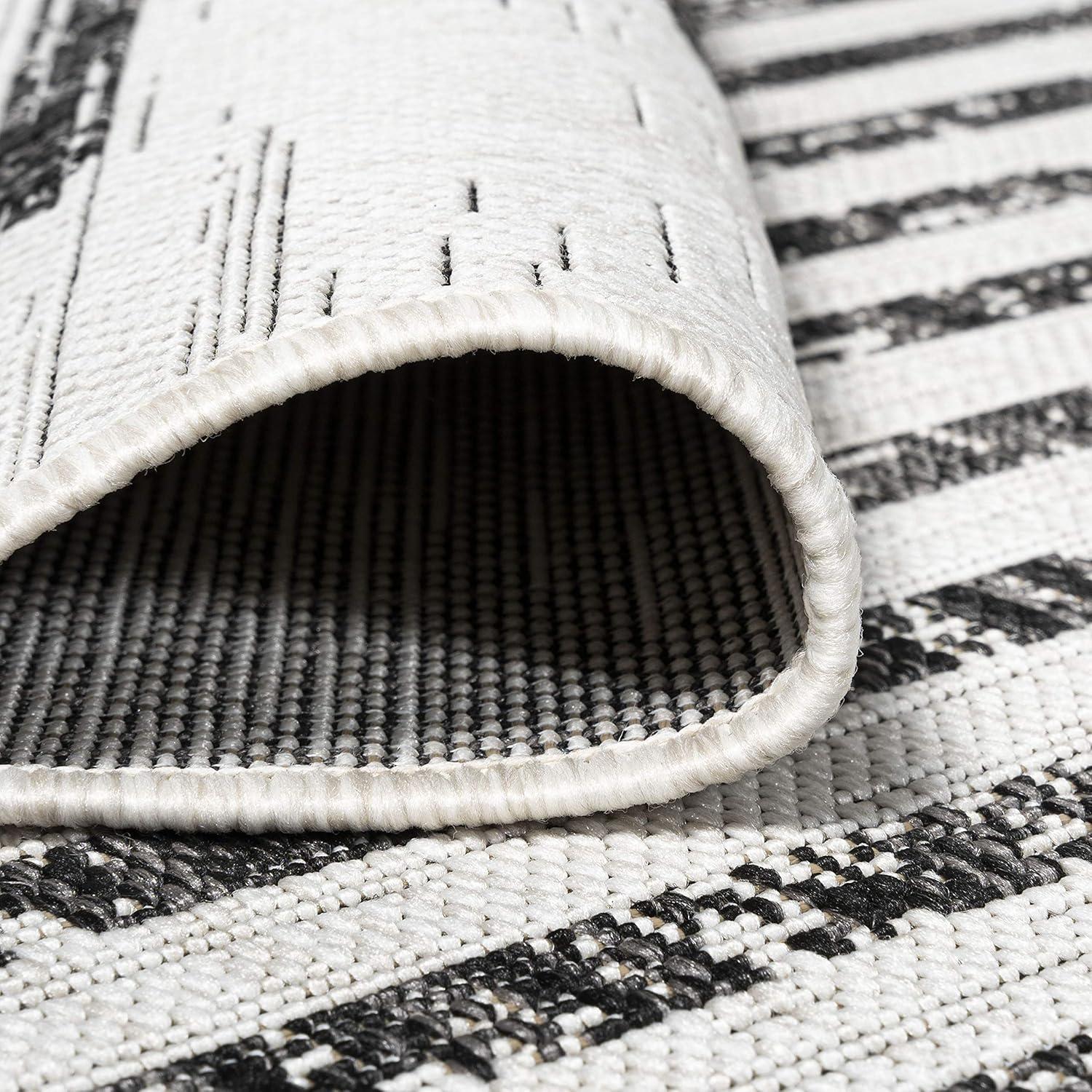 image:imageJONATHAN Y Stripe Geometric Indoor Outdoor Runner Rug 2X10 BeigeBrown Zolak Berber for Backyard Patio Porch EasyCleaning High Traffic PetFriendly NonShedding SMB124A210IvoryBlack