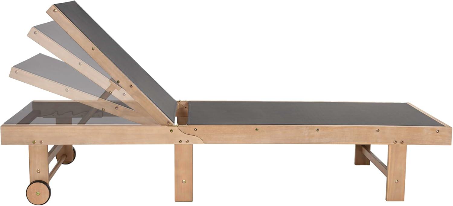 image:imageJONATHAN Y Trabuco Coastal Modern Acacia Wood Mesh 5Position Outdoor Foldable Chaise Lounge Set with Side Table WhiteLight TeakDark GrayLight Teak