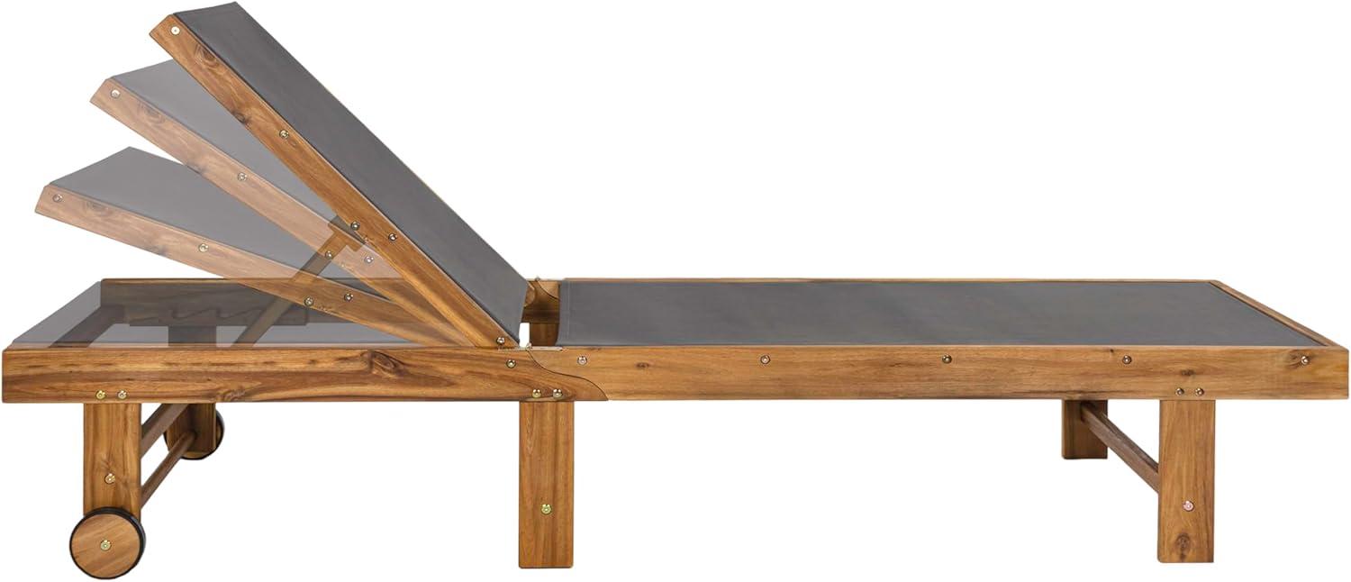image:imageJONATHAN Y Trabuco Coastal Modern Acacia Wood Mesh 5Position Outdoor Foldable Chaise Lounge Set with Side Table WhiteLight TeakDark GrayTeak Brown