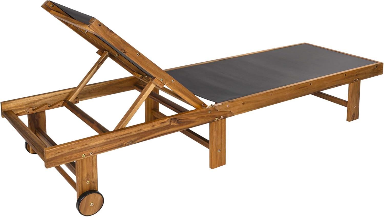 image:imageJONATHAN Y Trabuco Coastal Modern Acacia Wood Mesh 5Position Outdoor Foldable Chaise Lounge Set with Side Table WhiteLight TeakDark GrayTeak Brown