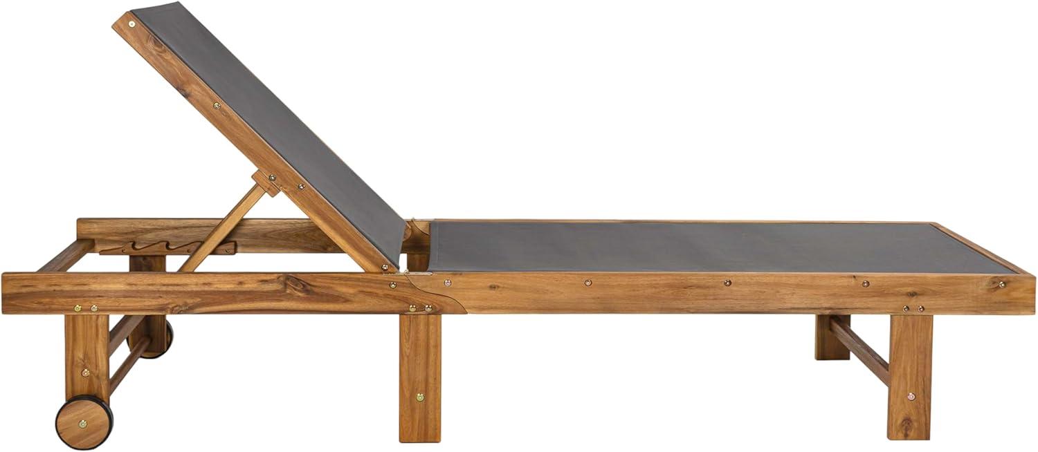 image:imageJONATHAN Y Trabuco Coastal Modern Acacia Wood Mesh 5Position Outdoor Foldable Chaise Lounge Set with Side Table WhiteLight TeakDark GrayTeak Brown