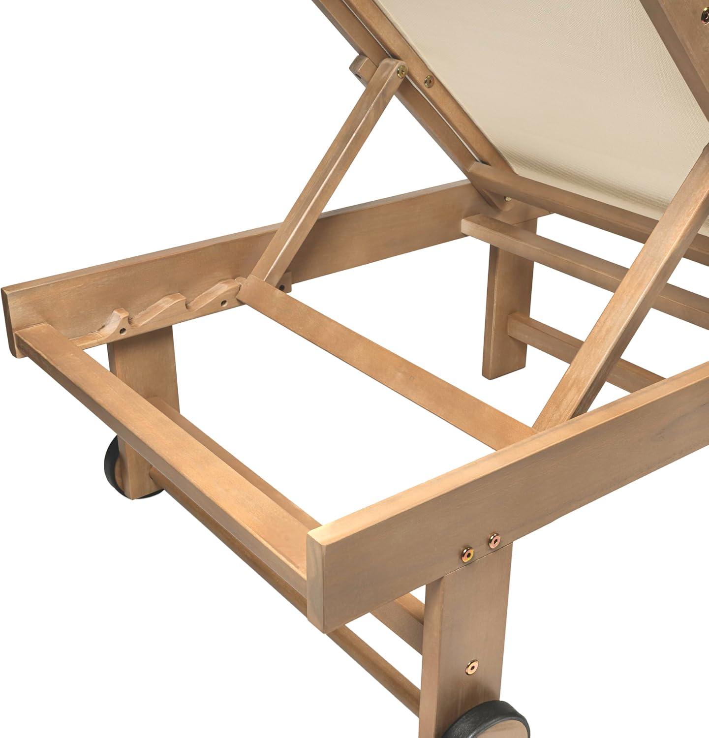 image:imageJONATHAN Y Trabuco Coastal Modern Acacia Wood Mesh 5Position Outdoor Foldable Chaise Lounge Set with Side Table WhiteLight TeakWhiteLight Teak