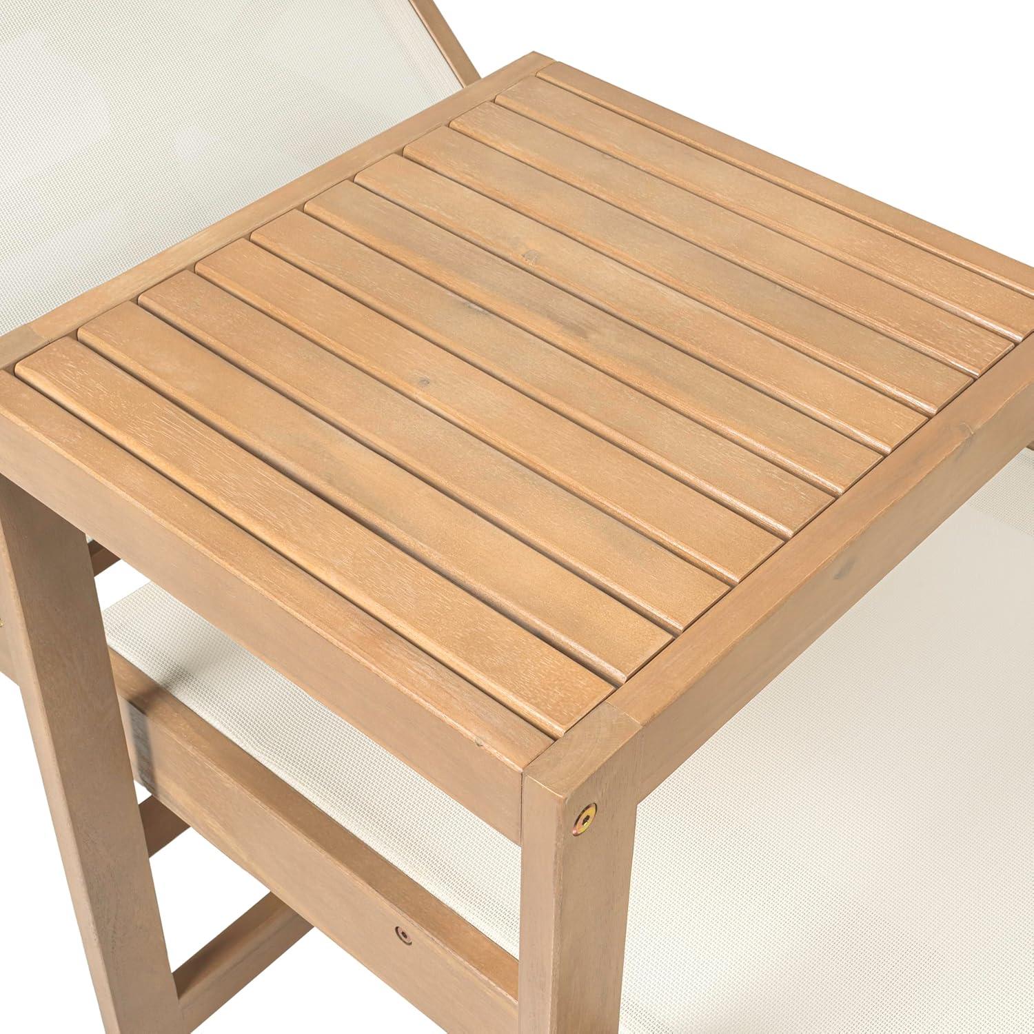 image:imageJONATHAN Y Trabuco Coastal Modern Acacia Wood Mesh 5Position Outdoor Foldable Chaise Lounge Set with Side Table WhiteLight TeakWhiteLight Teak