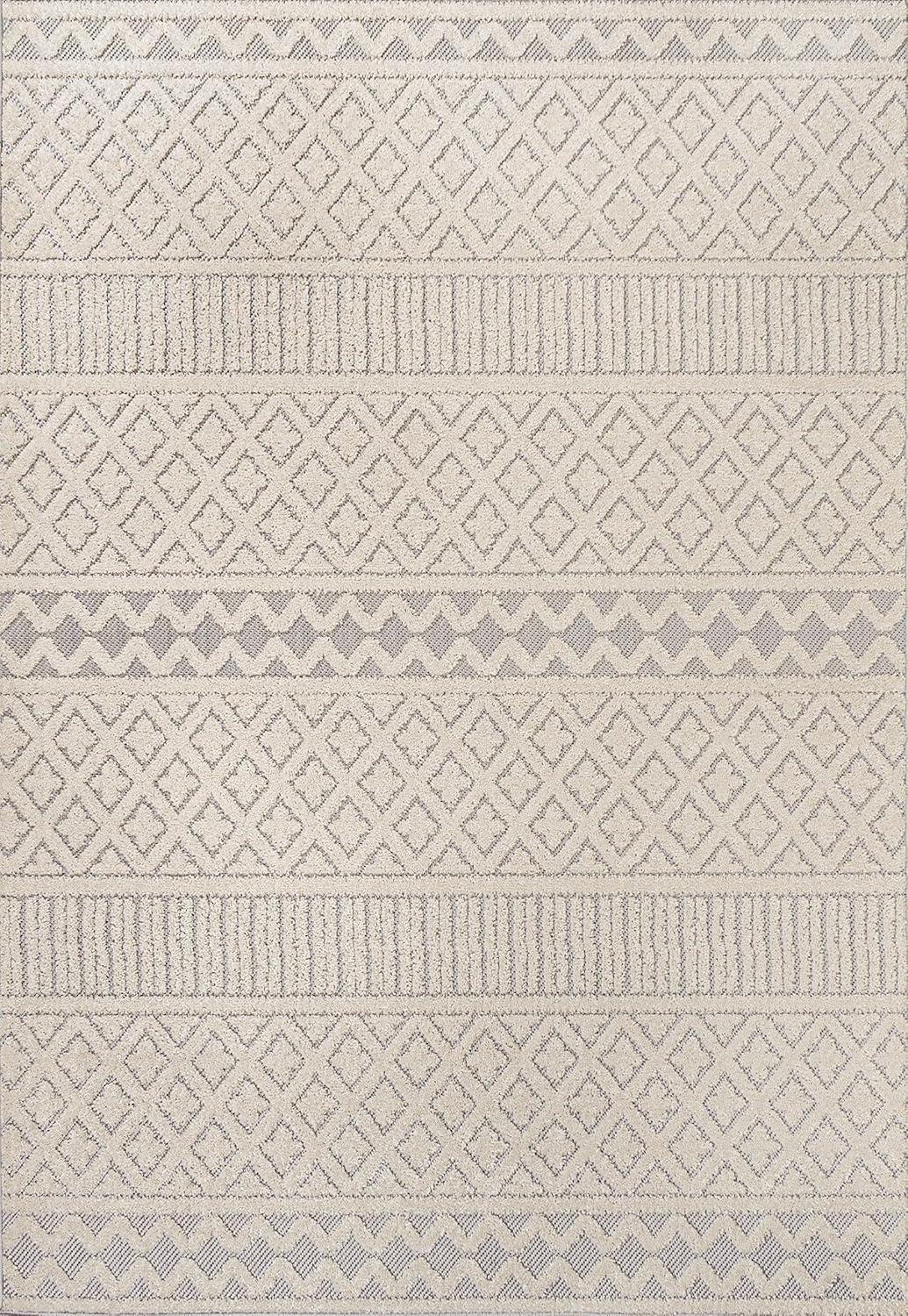 image:imageJONATHAN Y Trellis Geometric Indoor Outdoor Area Rug 5X8 BeigeGray Ormond HighLow Modern for Backyard Patio Porch EasyCleaning High Traffic PetFriendly NonShedding SBH109C5CreamGray