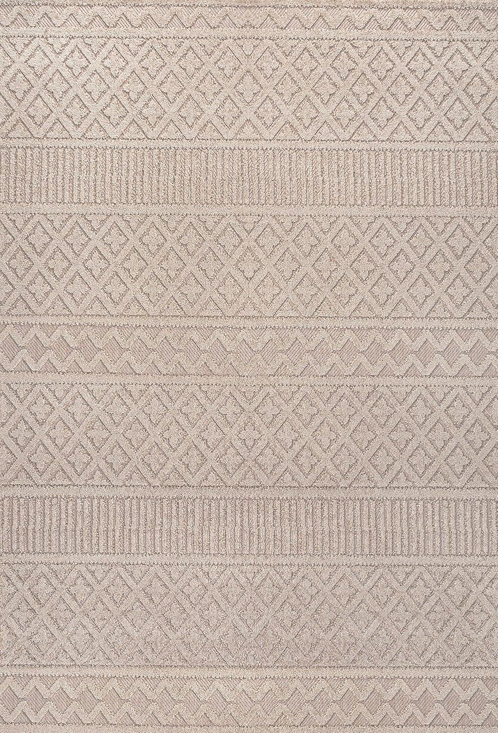image:imageJONATHAN Y Trellis Geometric Indoor Outdoor Area Rug 5X8 BeigeGray Ormond HighLow Modern for Backyard Patio Porch EasyCleaning High Traffic PetFriendly NonShedding SBH109C5BeigeGray