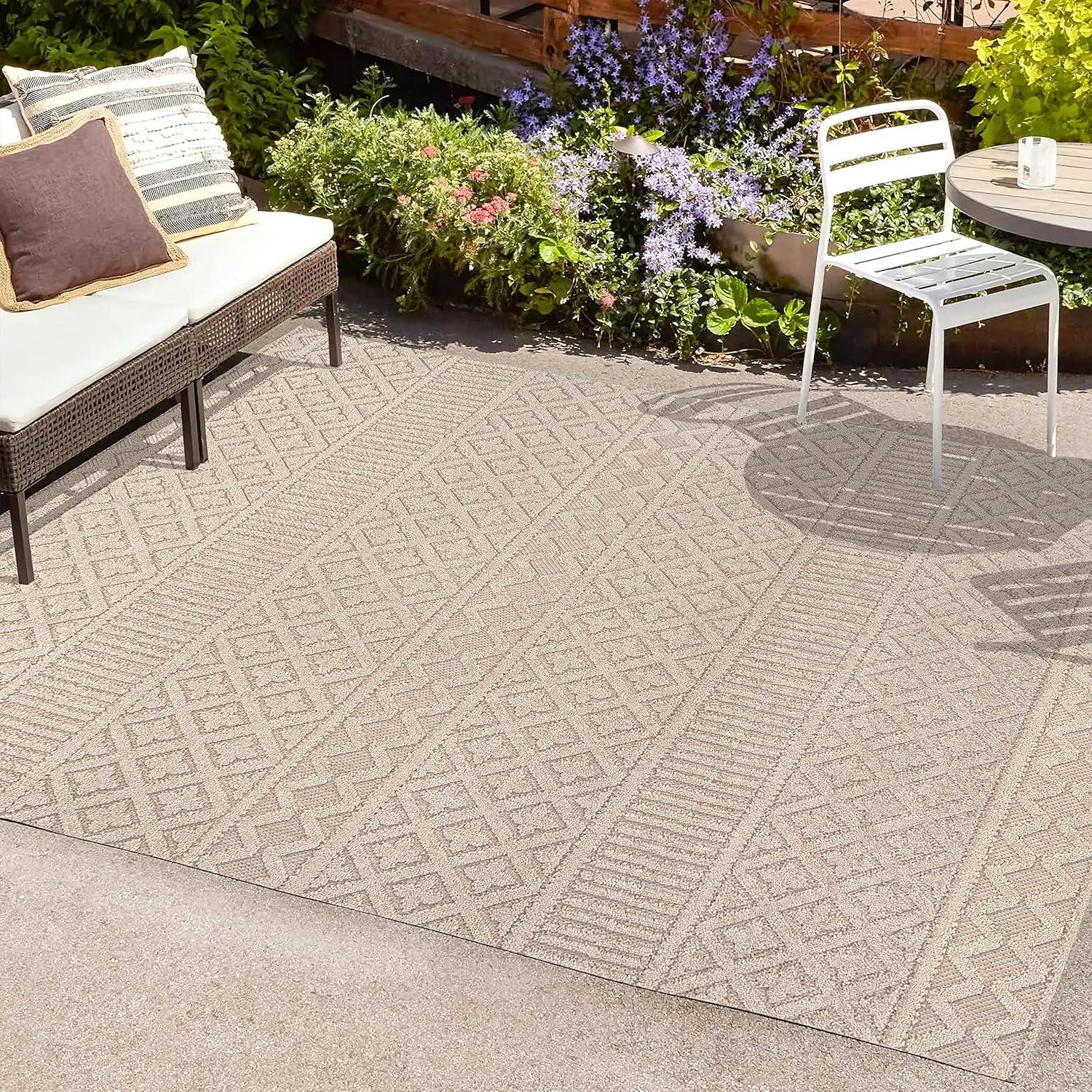 image:imageJONATHAN Y Trellis Geometric Indoor Outdoor Area Rug 5X8 BeigeGray Ormond HighLow Modern for Backyard Patio Porch EasyCleaning High Traffic PetFriendly NonShedding SBH109C5BeigeGray