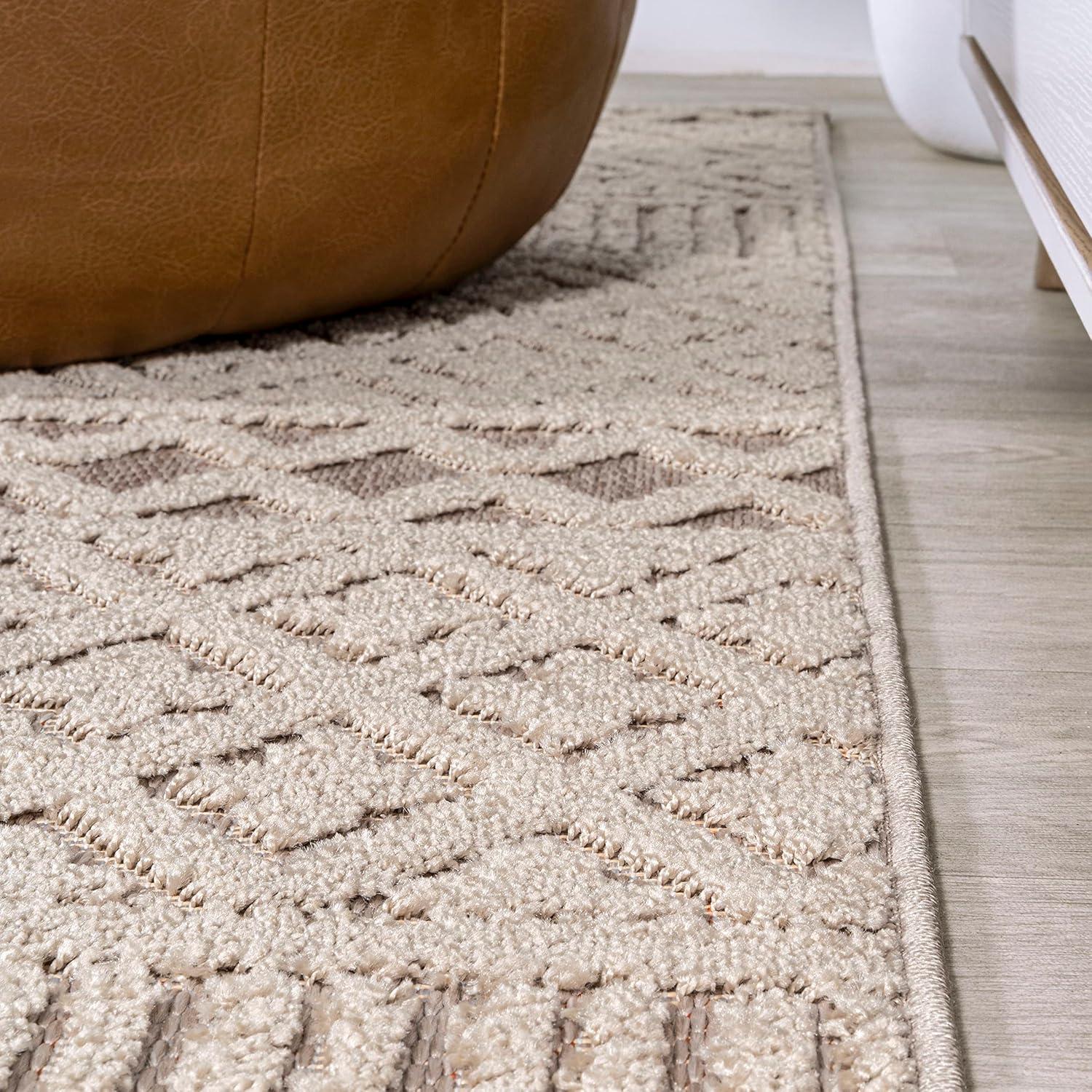 image:imageJONATHAN Y Trellis Geometric Indoor Outdoor Area Rug 5X8 BeigeGray Ormond HighLow Modern for Backyard Patio Porch EasyCleaning High Traffic PetFriendly NonShedding SBH109C5BeigeGray