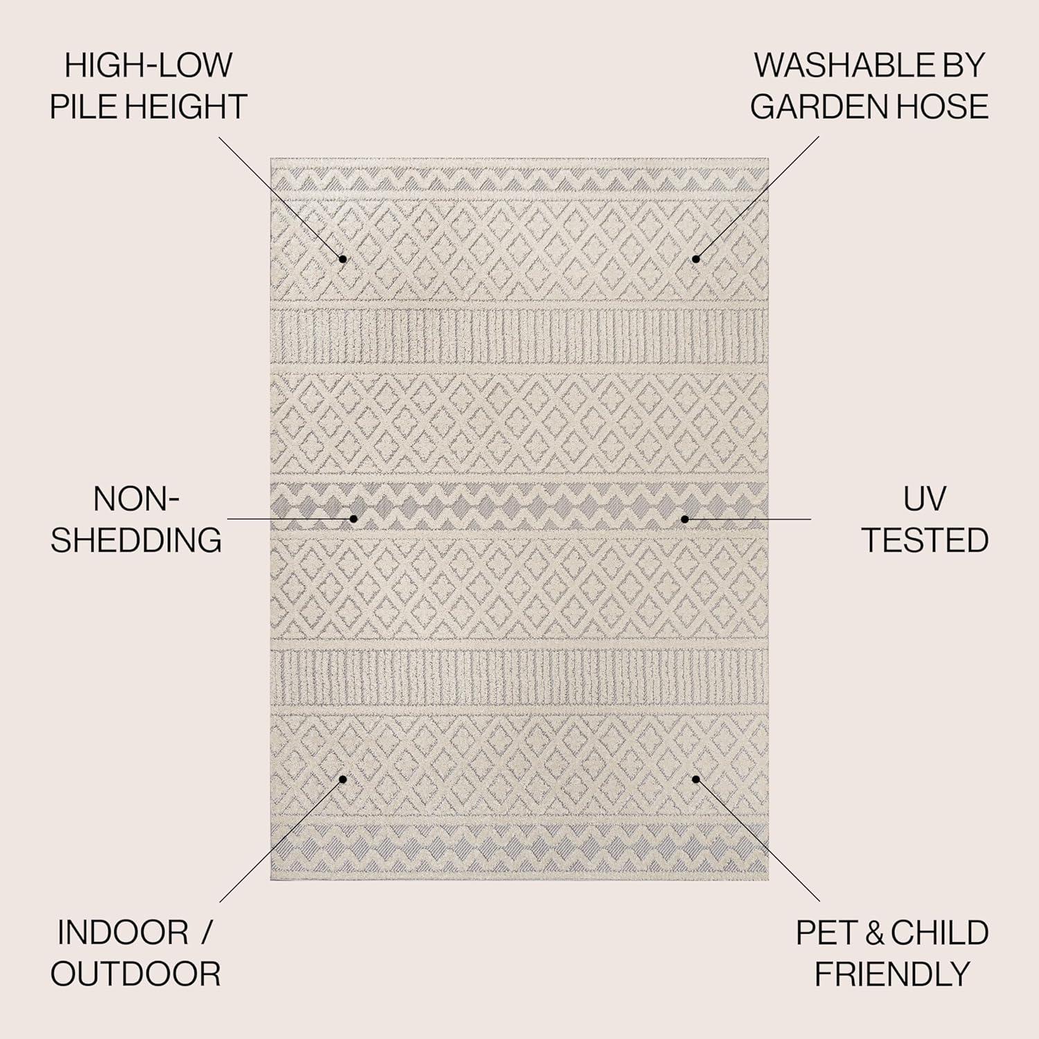 image:imageJONATHAN Y Trellis Geometric Indoor Outdoor Area Rug 5X8 BeigeGray Ormond HighLow Modern for Backyard Patio Porch EasyCleaning High Traffic PetFriendly NonShedding SBH109C5CreamGray
