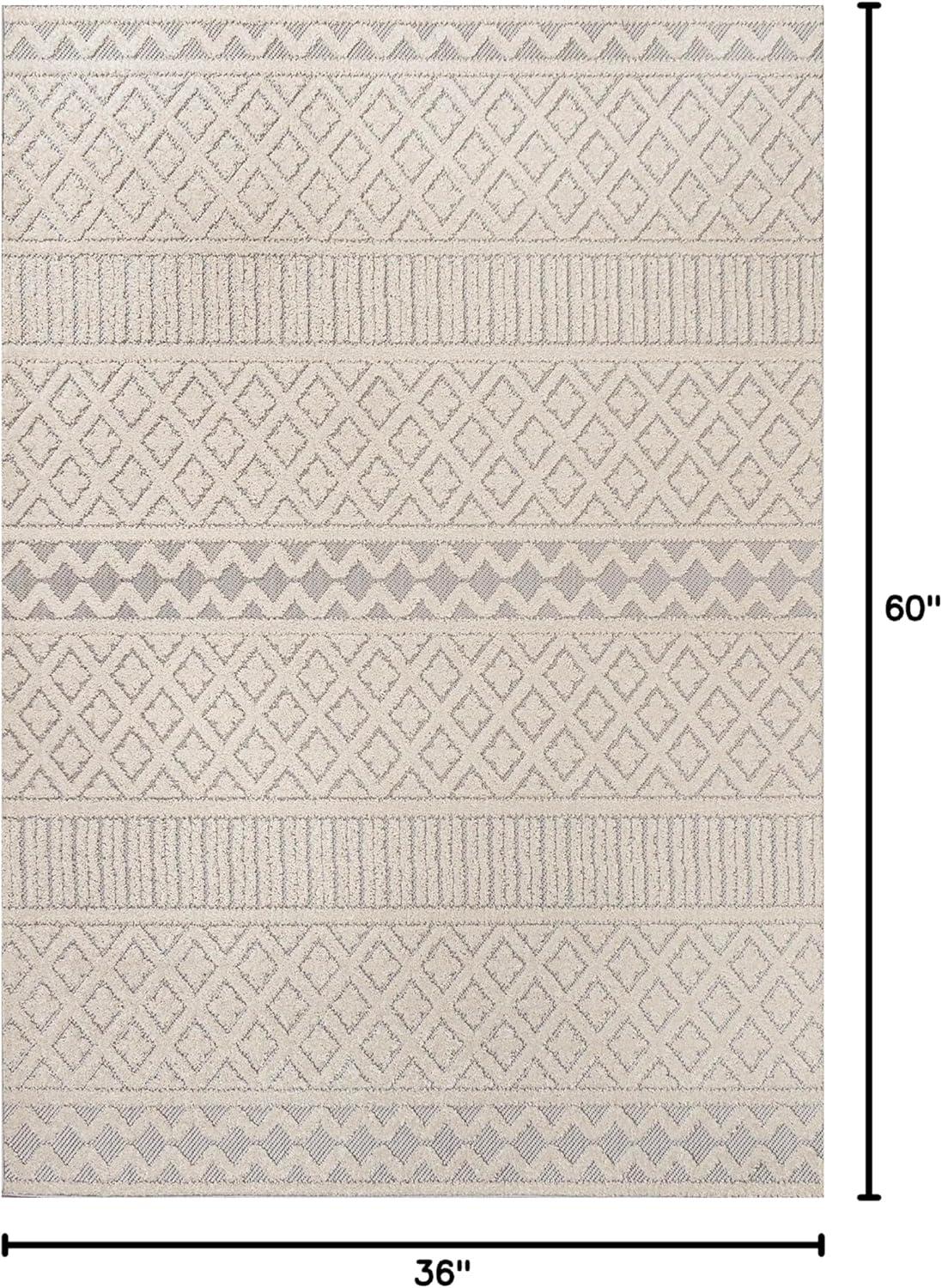 image:imageJONATHAN Y Trellis Geometric Indoor Outdoor Area Rug 5X8 BeigeGray Ormond HighLow Modern for Backyard Patio Porch EasyCleaning High Traffic PetFriendly NonShedding SBH109C5CreamGray