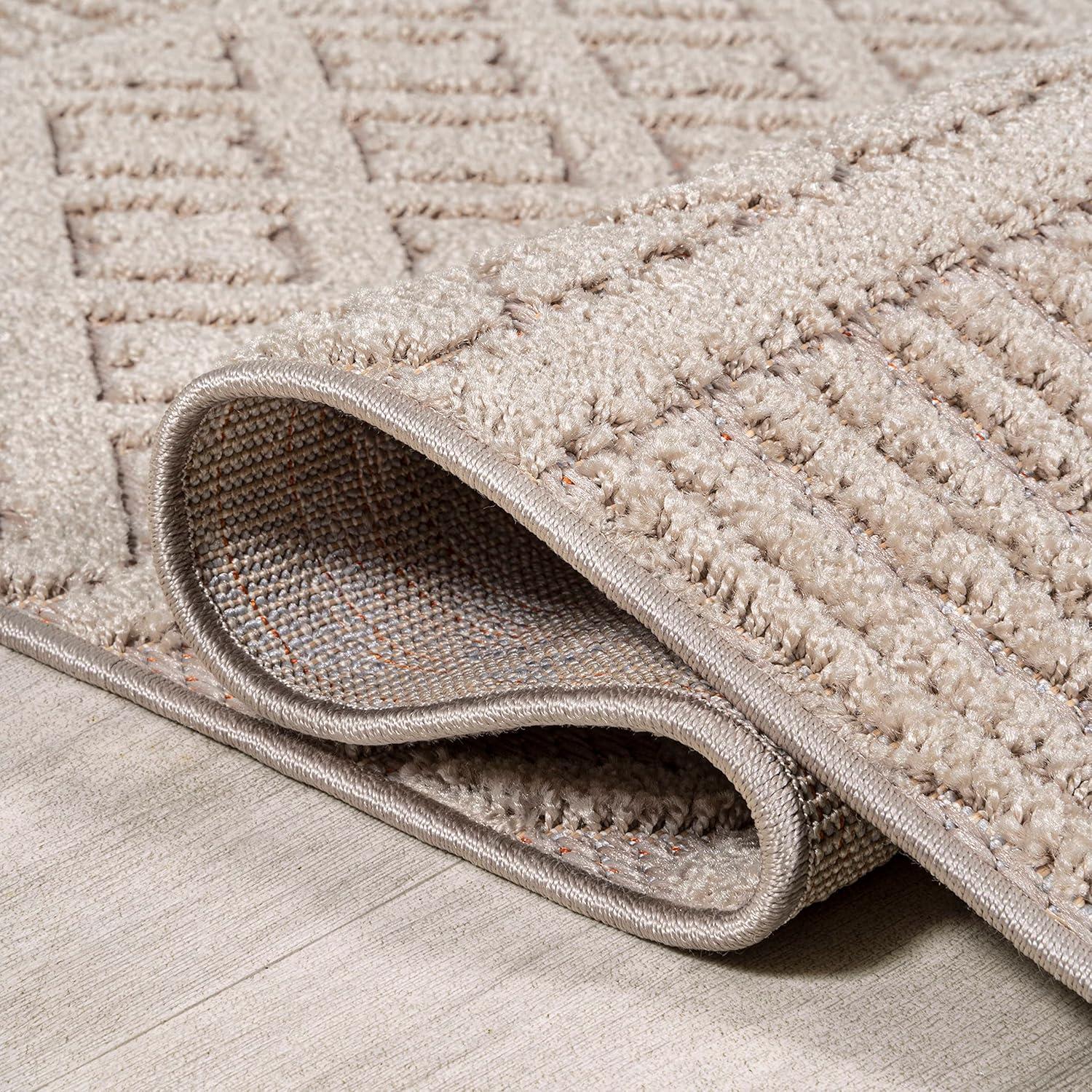 image:imageJONATHAN Y Trellis Geometric Indoor Outdoor Area Rug 5X8 BeigeGray Ormond HighLow Modern for Backyard Patio Porch EasyCleaning High Traffic PetFriendly NonShedding SBH109C5BeigeGray