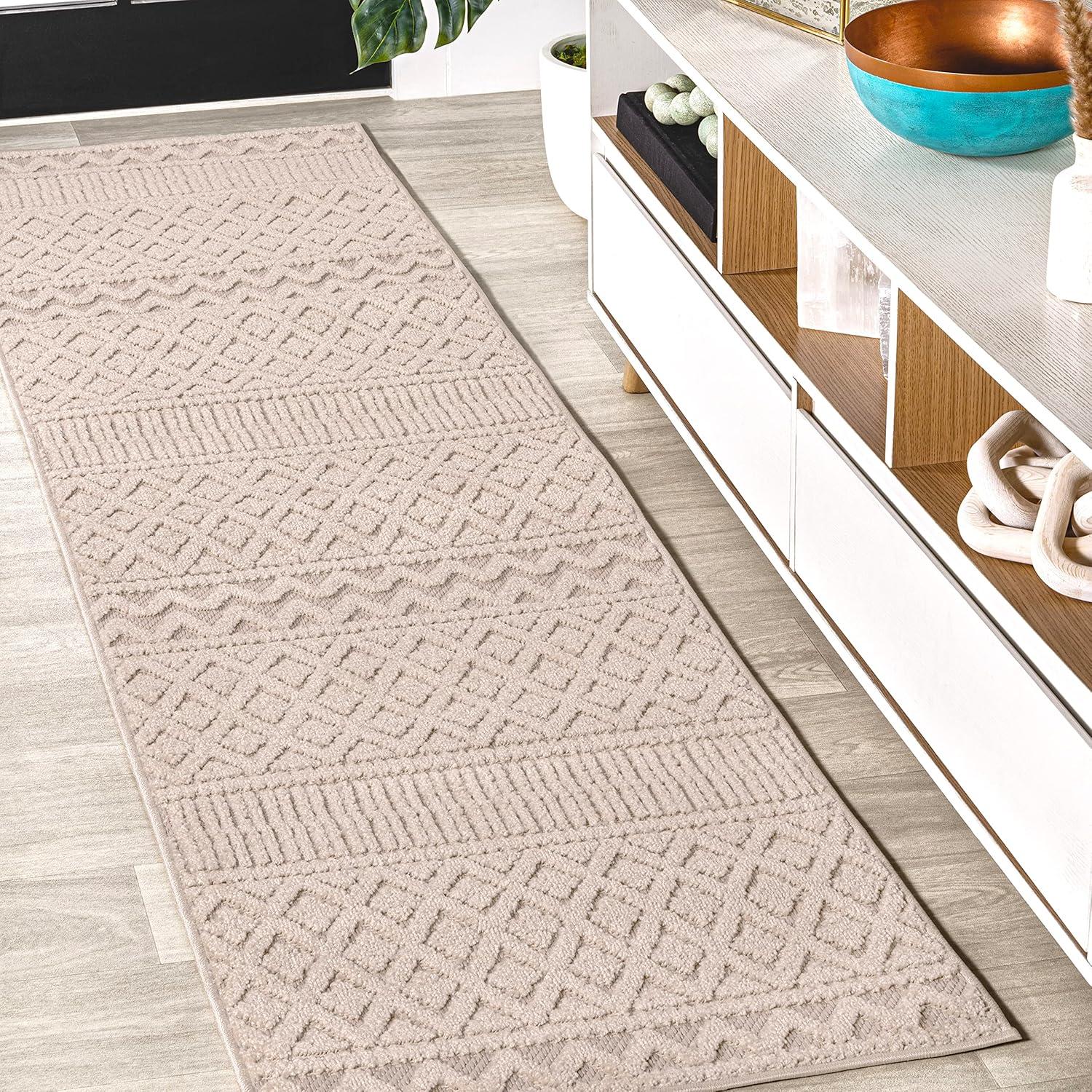 image:imageJONATHAN Y Trellis Geometric Indoor Outdoor Area Rug 5X8 BeigeGray Ormond HighLow Modern for Backyard Patio Porch EasyCleaning High Traffic PetFriendly NonShedding SBH109C5BeigeGray