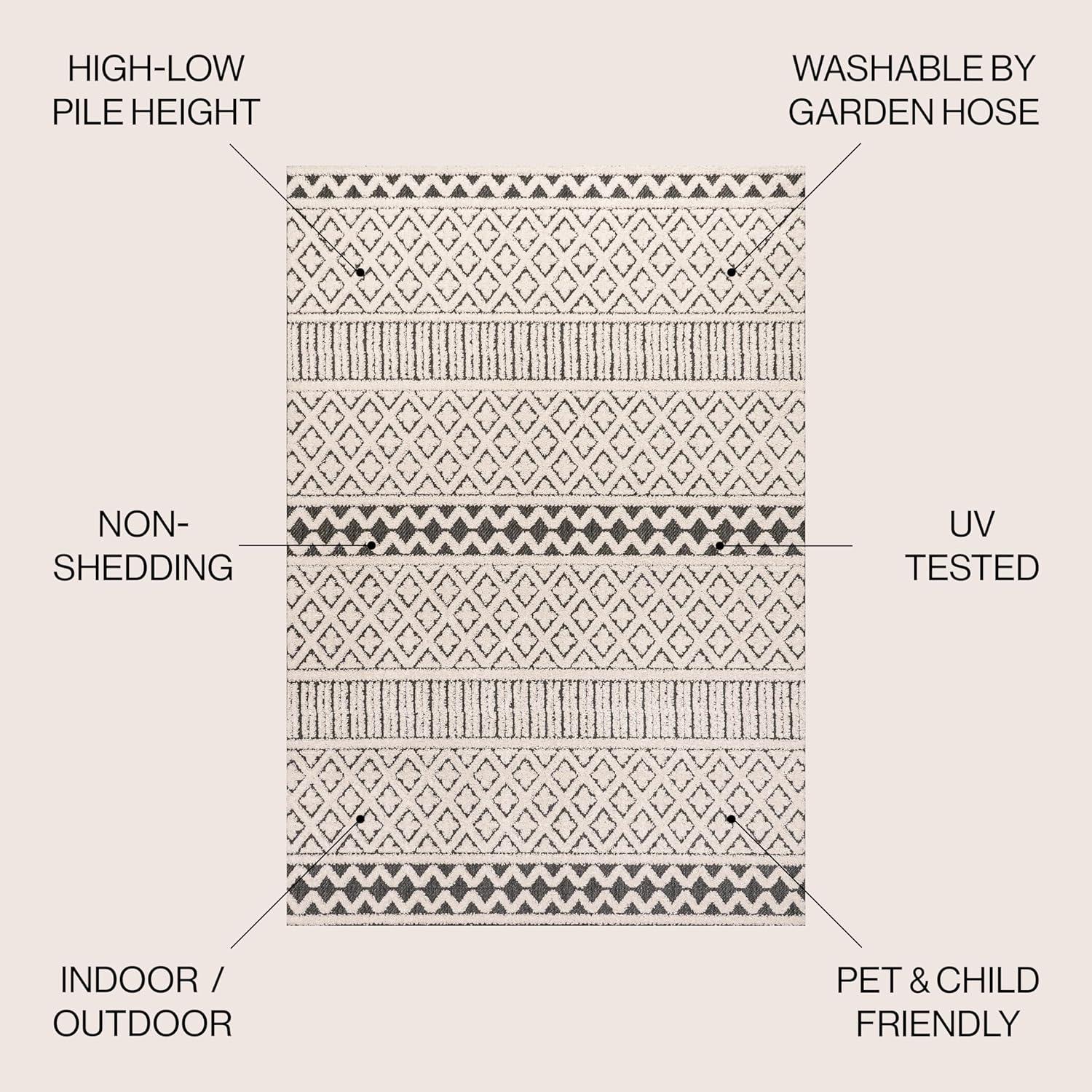 image:imageJONATHAN Y Trellis Geometric Indoor Outdoor Area Rug 5X8 BeigeGray Ormond HighLow Modern for Backyard Patio Porch EasyCleaning High Traffic PetFriendly NonShedding SBH109C5CreamBlack