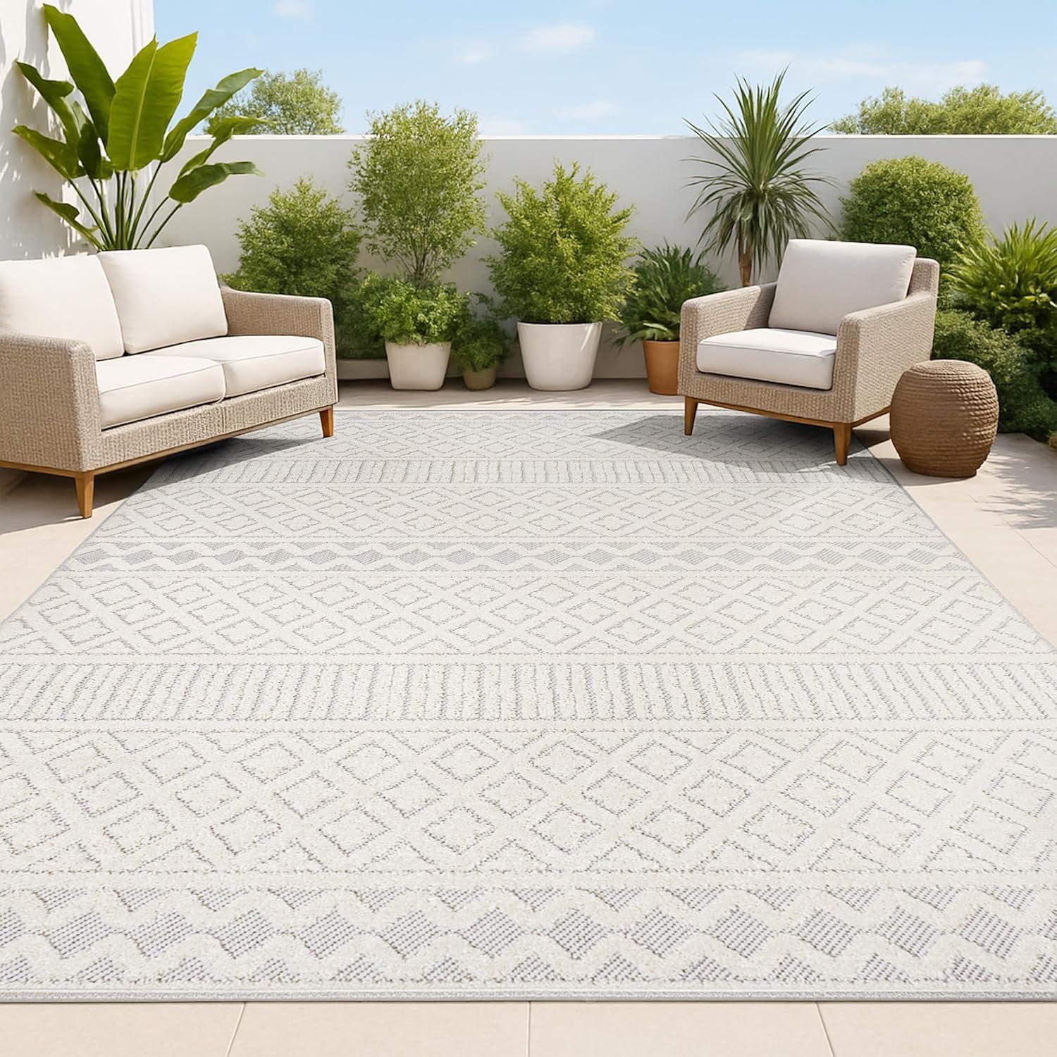 image:imageJONATHAN Y Trellis Geometric Indoor Outdoor Area Rug 5X8 CreamBlack Ormond HighLow Modern for Backyard Patio Porch EasyCleaning High Traffic PetFriendly NonShedding SBH109B5CreamGray