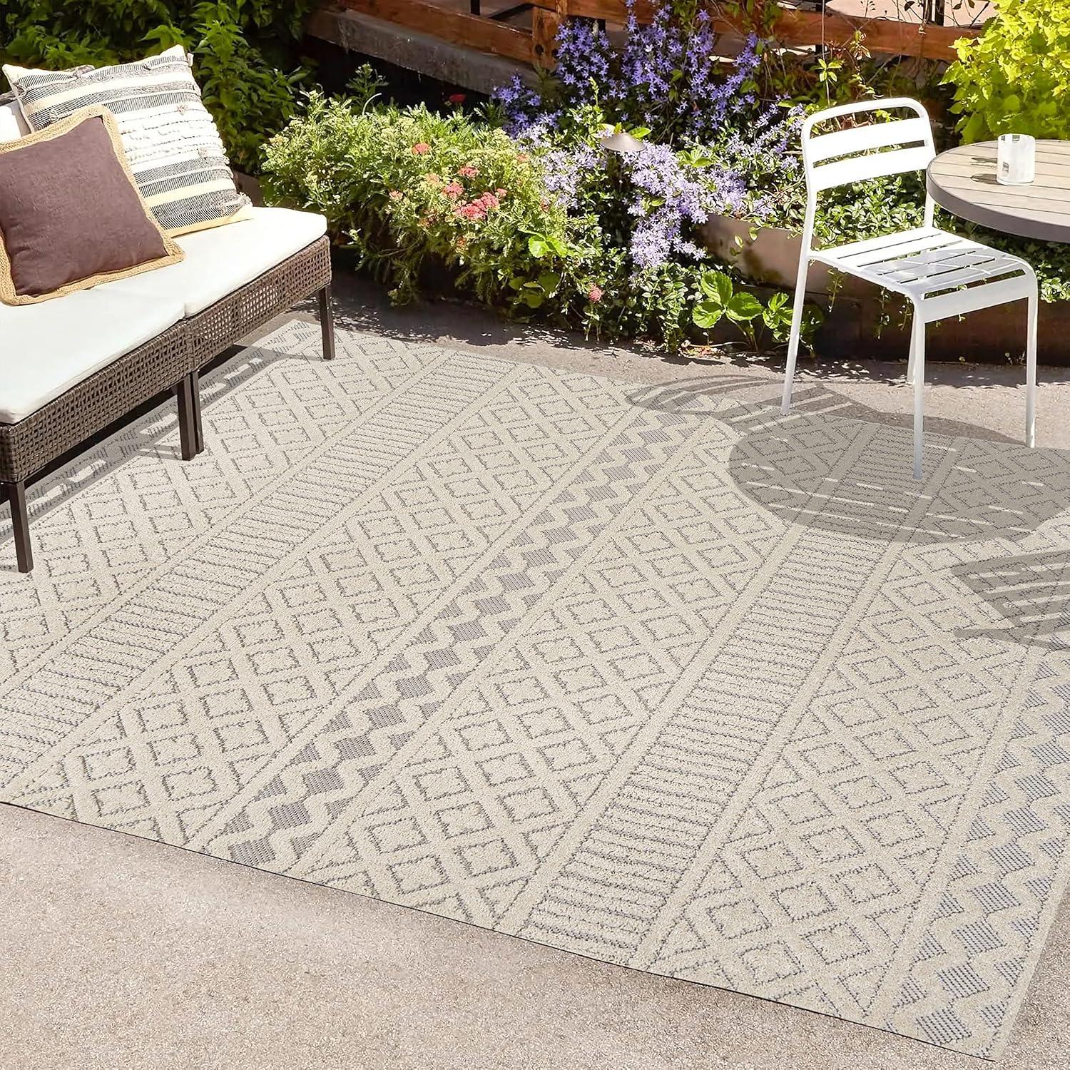 image:imageJONATHAN Y Trellis Geometric Indoor Outdoor Area Rug 5X8 CreamBlack Ormond HighLow Modern for Backyard Patio Porch EasyCleaning High Traffic PetFriendly NonShedding SBH109B5CreamGray