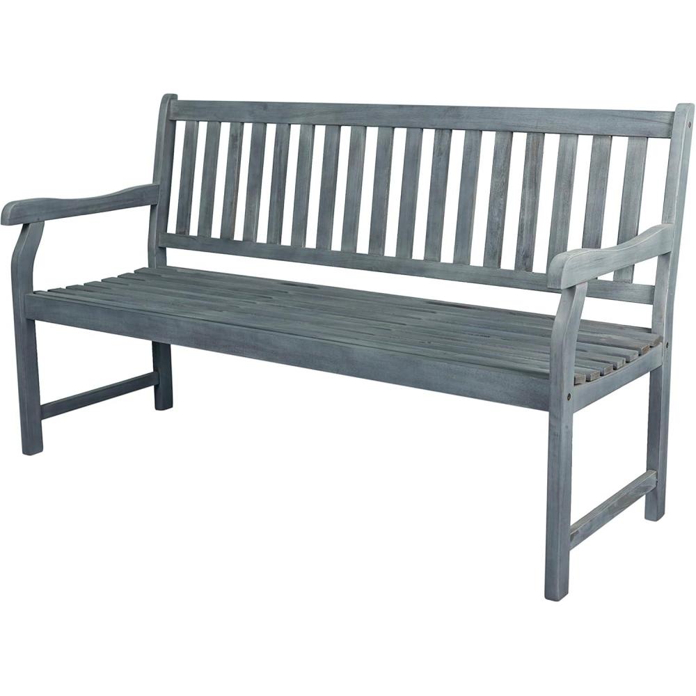 image:imageJONATHAN Y Acacia Wood Outdoor Bench 591 3Seat SlatBack Patio Garden Bench with Heavy Duty 600Lbs Support for Porch Lawn Yard BNH101DGrey