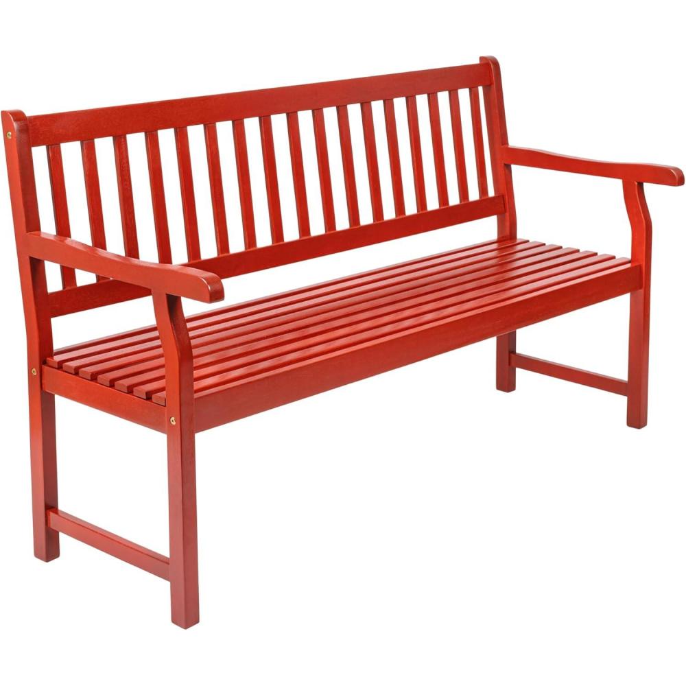 image:imageJONATHAN Y Acacia Wood Outdoor Bench 591 3Seat SlatBack Patio Garden Bench with Heavy Duty 600Lbs Support for Porch Lawn Yard BNH101DRed