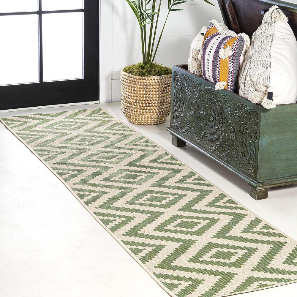 image:imageJONATHAN Y Diamond Tribal Indoor Outdoor Area Rug 8X10 BlueGray Sintra for Backyard Patio Porch EasyCleaning High Traffic PetFriendly NonShedding SMB116A8GreenCream