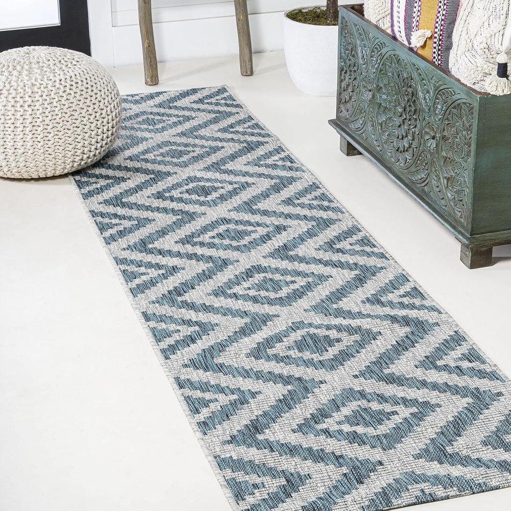 image:imageJONATHAN Y Diamond Tribal Indoor Outdoor Area Rug 8X10 BlueGray Sintra for Backyard Patio Porch EasyCleaning High Traffic PetFriendly NonShedding SMB116A8BlueGray