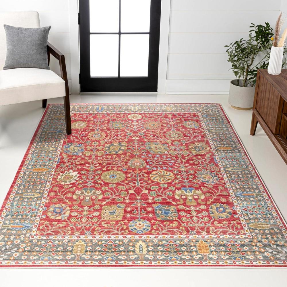 image:imageJONATHAN Y India Flower and Vine Burgundy Indoor Area Rug 5x8 Transitional Traditional EasyCleaning for Living Room Bedroom Kitchen Pet Friendly NonShedding MDP303A579 x 10 Rectangular