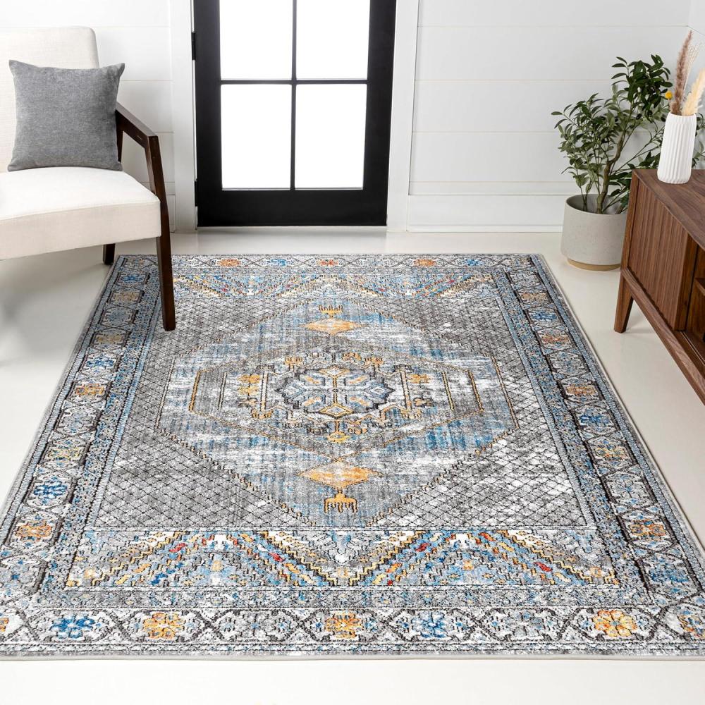 image:imageJONATHAN Y Izmit Geometric Medallion GrayMustardTurquoise Indoor Area Rug 5x8 Vintage Glam EasyCleaning for Living Room Bedroom Kitchen Pet Friendly NonShedding RES100A54 x 6 Rectangular