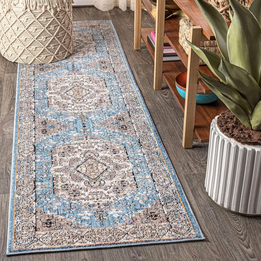 image:imageJONATHAN Y Kesan Medallion Charcoal GrayIvory Runner Rug 2x8 Vintage Glam EasyCleaning for Living Room Bedroom Kitchen Pet Friendly NonShedding RES106B28Blue