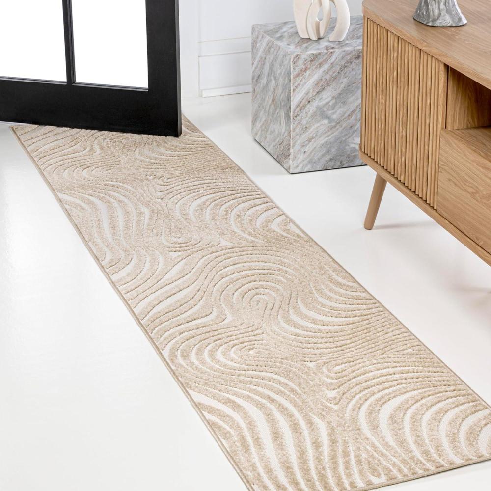 image:imageJONATHAN Y Maribo HighLow Abstract Striped BeigeCream 5x8 IndoorOutdoor Area Rug for Patio Backyard Living Room Bedroom Office HoseWashable SCN103D5BeigeCream