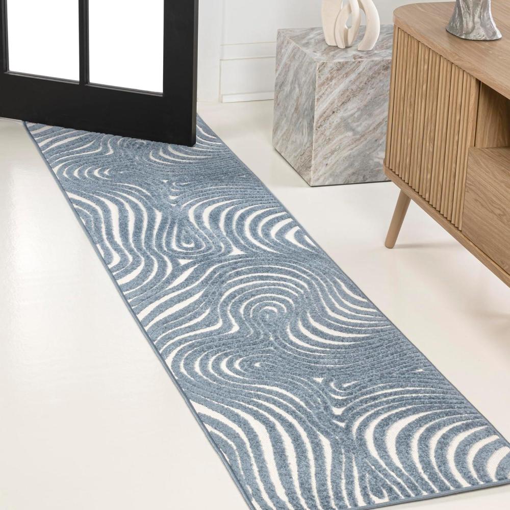 image:imageJONATHAN Y Maribo HighLow Abstract Striped BeigeCream 5x8 IndoorOutdoor Area Rug for Patio Backyard Living Room Bedroom Office HoseWashable SCN103D5Dark BlueCream