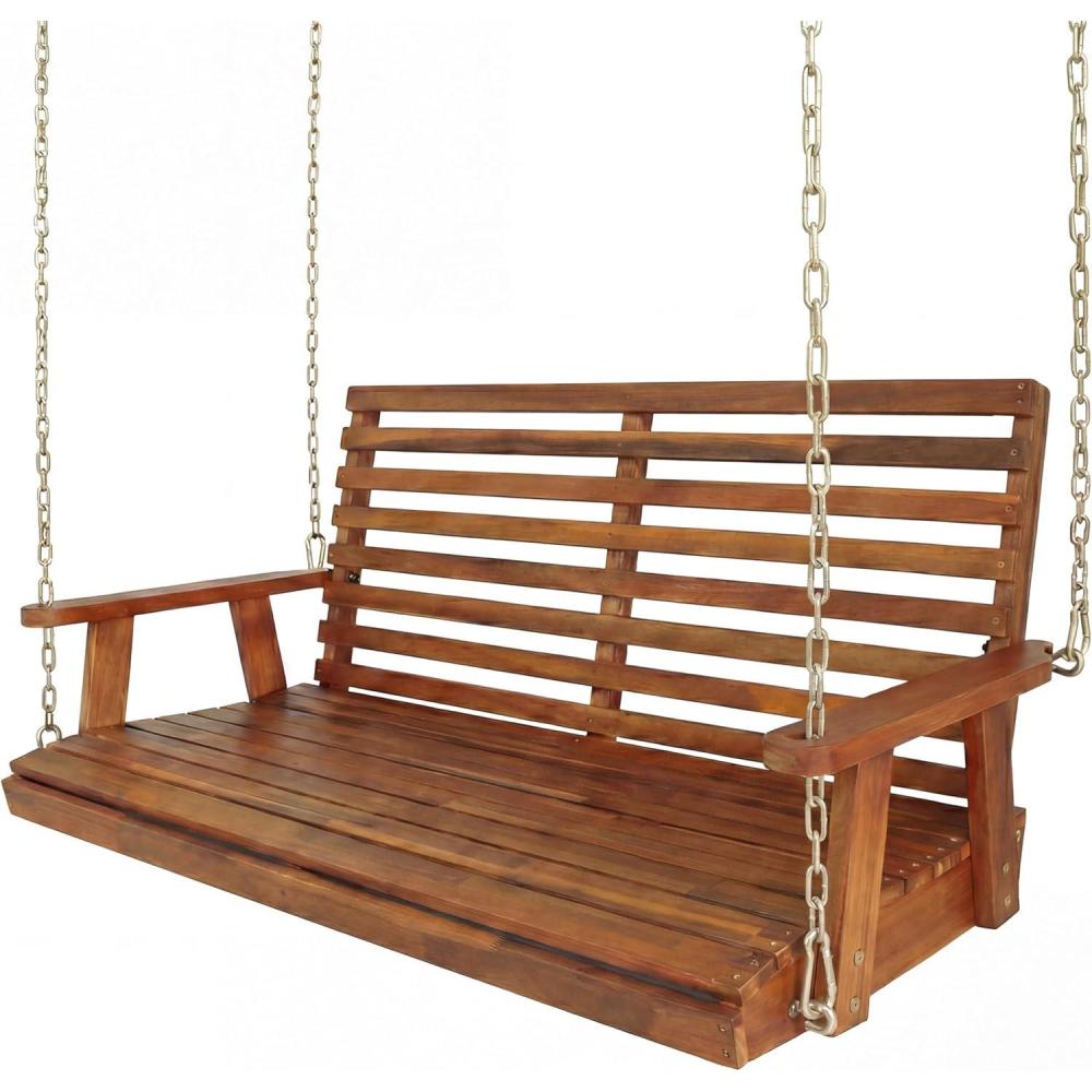 image:imageJONATHAN Y Natura 51 Acacia Wood Outdoor Porch Swing Chair Bench 705 LBS Capacity Coastal Farmhouse Slat Back with Hanging Chains for Patio Garden Yard Natural Finish BNH105ANatural
