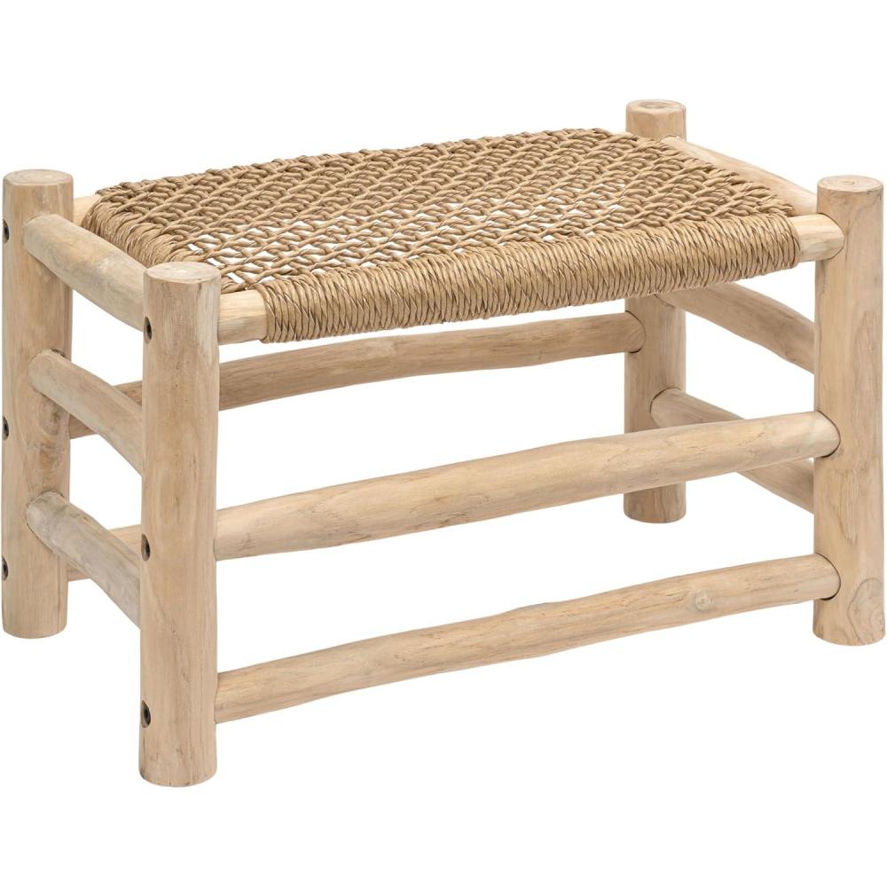 image:imageJONATHAN Y Outdoor Handcrafted Teak Wood Bench amp Stool 275 Coastal Bohemian Accent Stool Synthetic Woven Rattan Seat Small Patio Garden Porch Furniture Light BrownBlack Wood STL3001BLight BrownNatural Bleach Wood