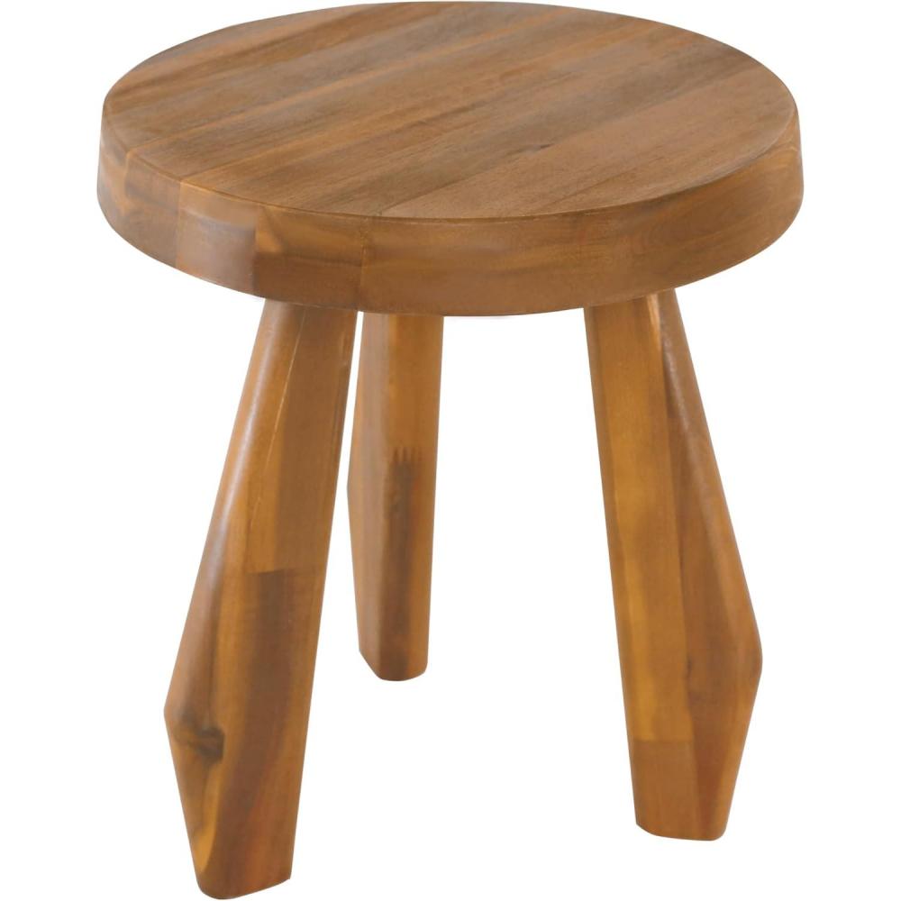 image:imageJONATHAN Y Rustic Coastal 15 Light Wood Solid Acacia Wood Outdoor Stool Tripod Round Patio Garden Stool Weather Resistant Accent Side Table for Porch Deck Lawn STL2000BNatural