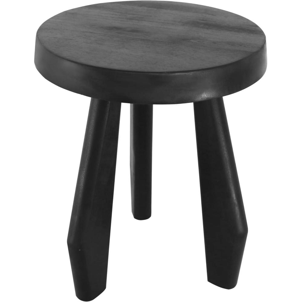 image:imageJONATHAN Y Rustic Coastal 15 Light Wood Solid Acacia Wood Outdoor Stool Tripod Round Patio Garden Stool Weather Resistant Accent Side Table for Porch Deck Lawn STL2000BBlack