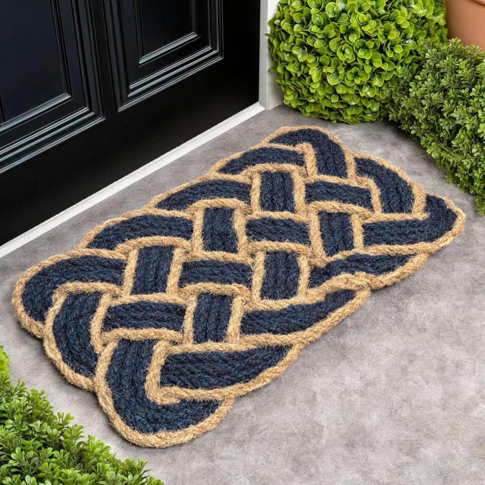 image:imageJONATHAN Y Scalloped Basketweave Coir Indoor Outdoor Mat 18X30 NaturalBleach Maeve Classic Coastal for Backyard Patio Porch EasyCleaning High Traffic PetFriendly NonShedding NRF100B1830NavyBleach