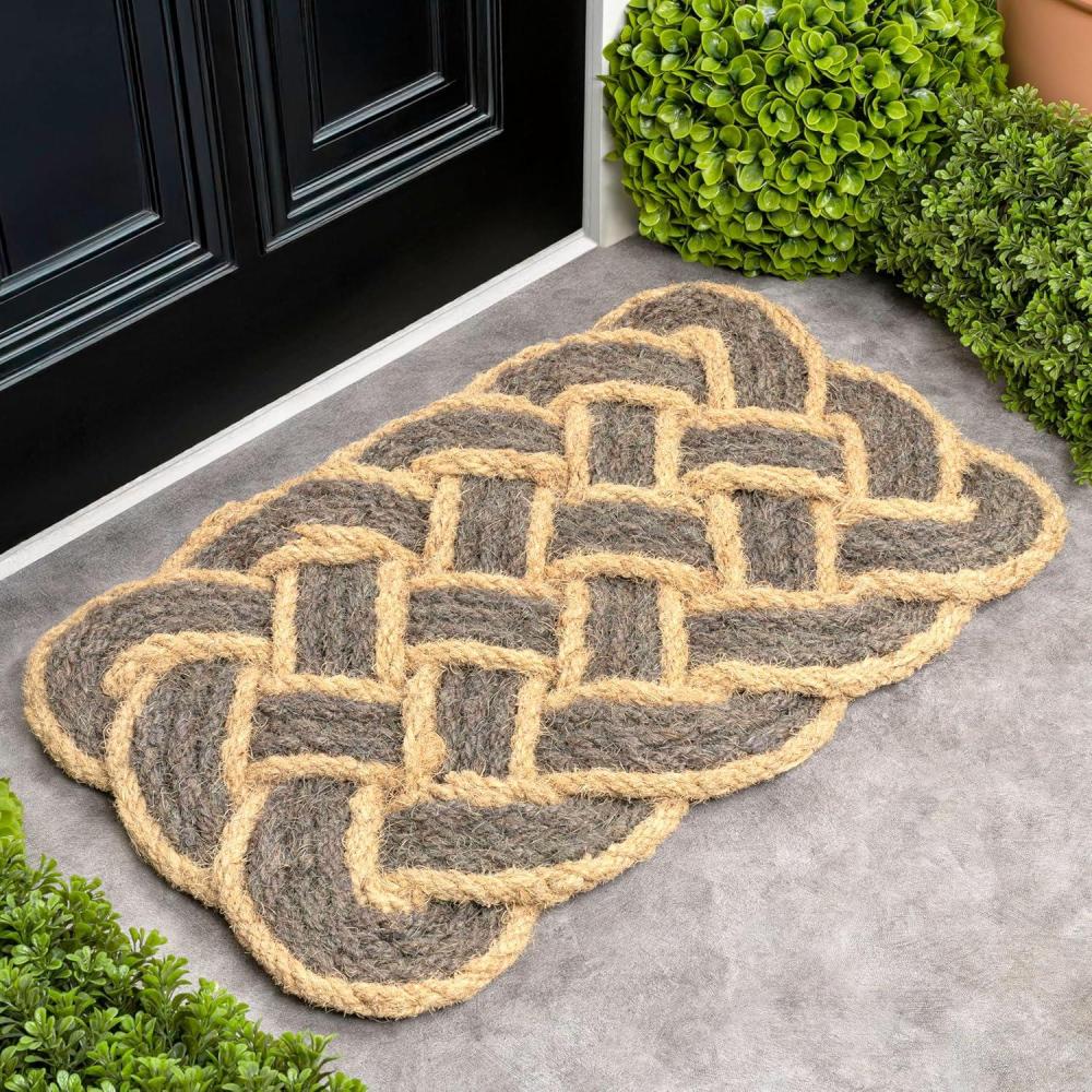 image:imageJONATHAN Y Scalloped Basketweave Coir Indoor Outdoor Mat 18X30 NaturalBleach Maeve Classic Coastal for Backyard Patio Porch EasyCleaning High Traffic PetFriendly NonShedding NRF100B1830GrayBleach