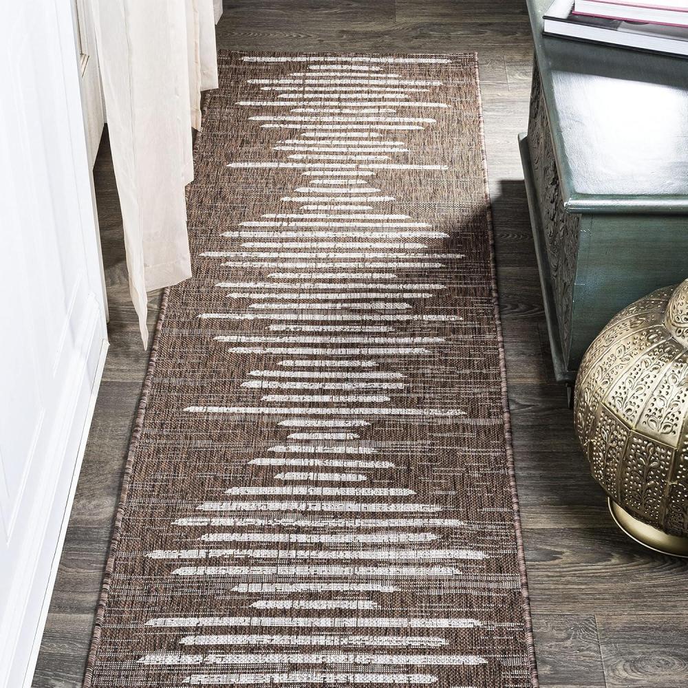 image:imageJONATHAN Y Stripe Geometric Indoor Outdoor Runner Rug 2X10 BeigeBrown Zolak Berber for Backyard Patio Porch EasyCleaning High Traffic PetFriendly NonShedding SMB124A210BrownBeige