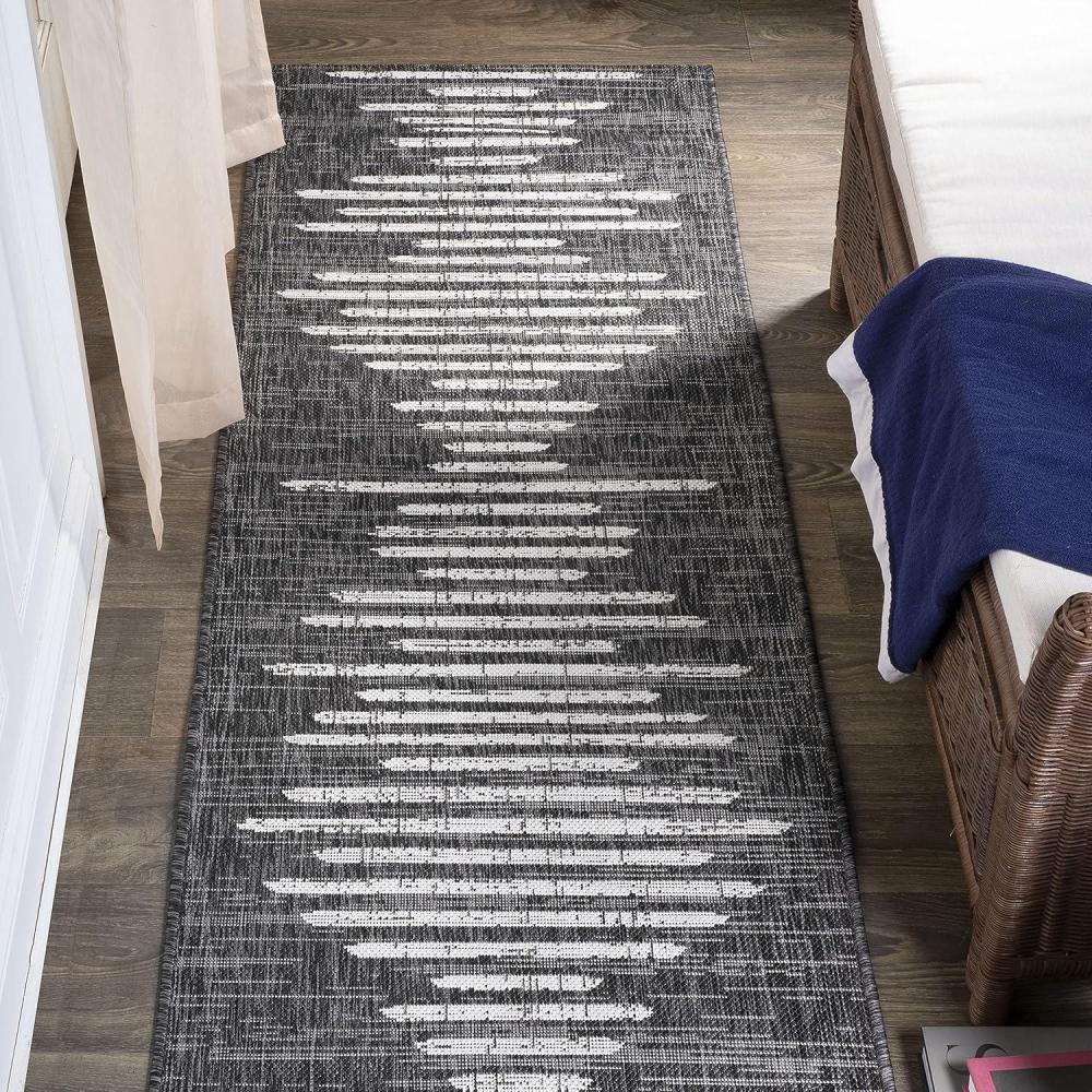 image:imageJONATHAN Y Stripe Geometric Indoor Outdoor Runner Rug 2X10 BeigeBrown Zolak Berber for Backyard Patio Porch EasyCleaning High Traffic PetFriendly NonShedding SMB124A210BlackIvory
