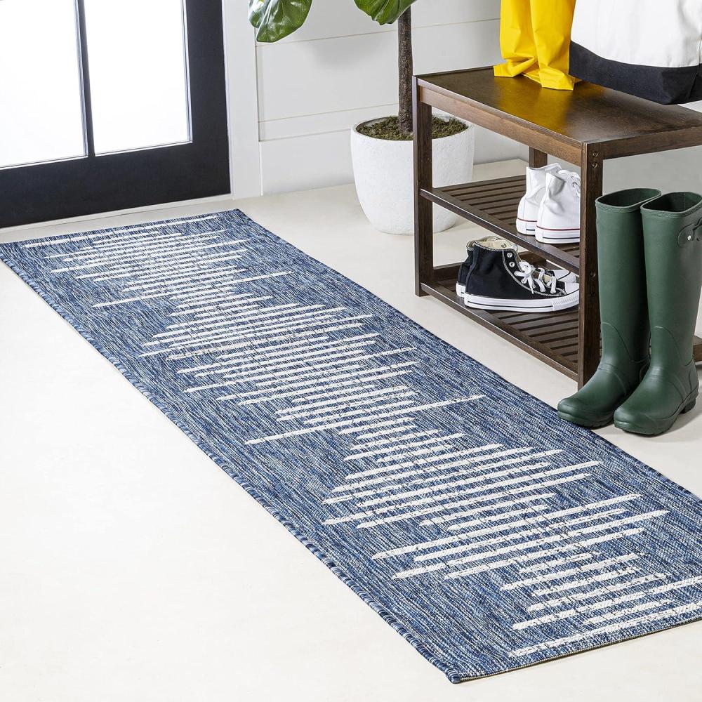 image:imageJONATHAN Y Stripe Geometric Indoor Outdoor Runner Rug 2X10 BeigeBrown Zolak Berber for Backyard Patio Porch EasyCleaning High Traffic PetFriendly NonShedding SMB124A210BlueIvory
