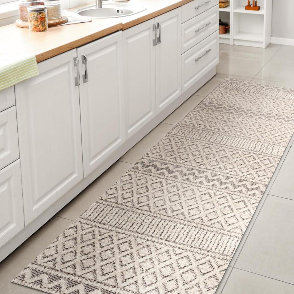 image:imageJONATHAN Y Trellis Geometric Indoor Outdoor Area Rug 5X8 CreamBlack Ormond HighLow Modern for Backyard Patio Porch EasyCleaning High Traffic PetFriendly NonShedding SBH109B5CreamGray
