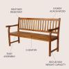 JONATHAN Y Acacia Wood Outdoor Bench, 59.1″ 3-Seat Slat-Back Patio Garden Bench with Heavy Duty 600-Lbs Support, for Porch Lawn Yard (BNH101D)(Teak)