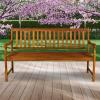 JONATHAN Y Acacia Wood Outdoor Bench, 59.1″ 3-Seat Slat-Back Patio Garden Bench with Heavy Duty 600-Lbs Support, for Porch Lawn Yard (BNH101D)(Teak)