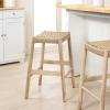 JONATHAN Y Armati 29.5″ Coastal Casual Handcrafted Outdoor Bar Stool, Teak Wood Frame, Synthetic Woven Seat, for Patio Deck Pool Garden Furniture, Light Brown/Natural Bleach Wood (BSL3001A)(Light Brown/Natural)